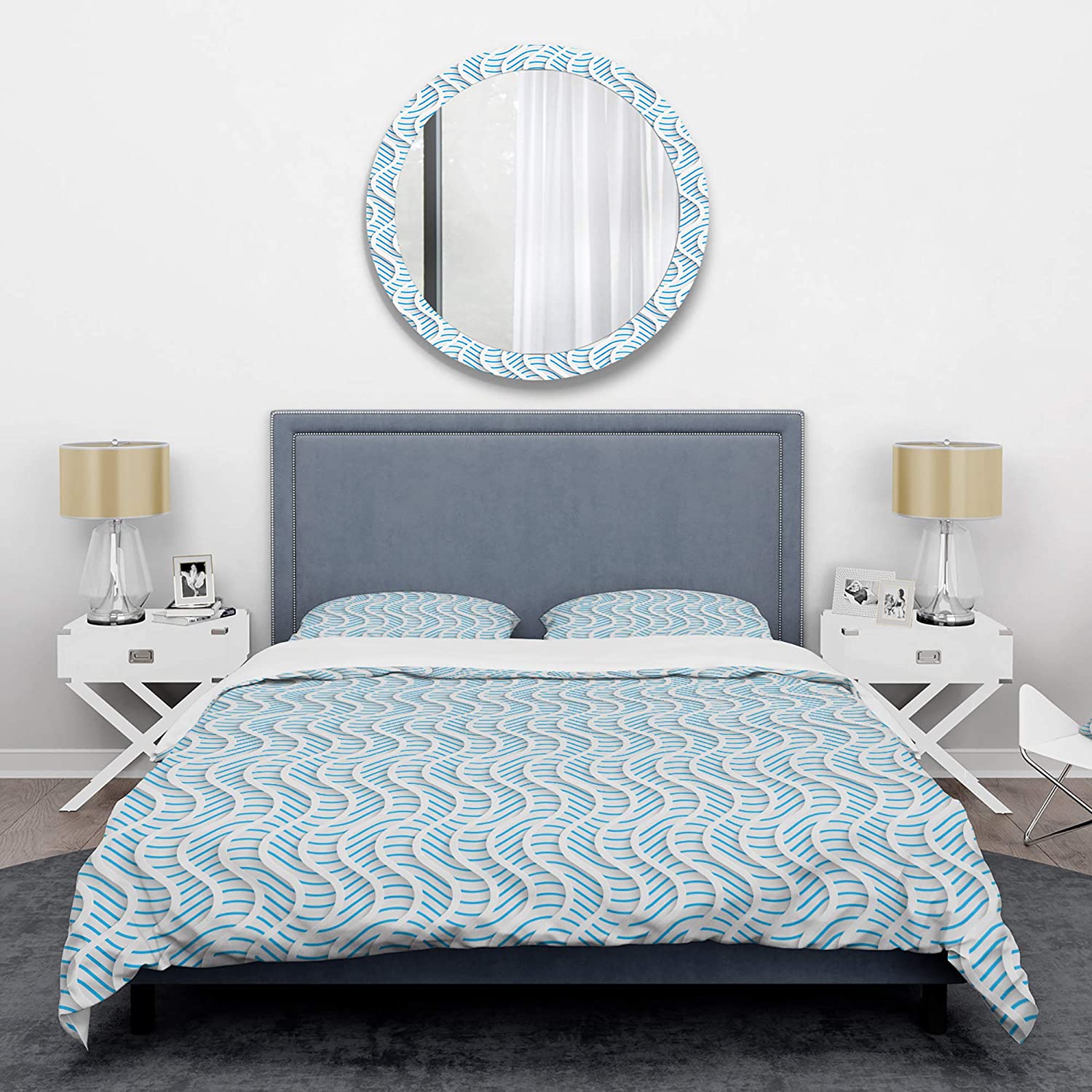 White and Light Blue Pattern II' Mid-Century Modern Duvet Cover Set : Home & Kitchen