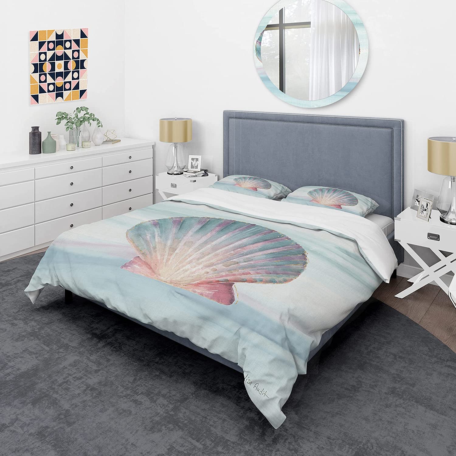 Price:$85.76 'Ocean Shell on Blue' Coastal Duvet Cover Set : Home & Kitchen