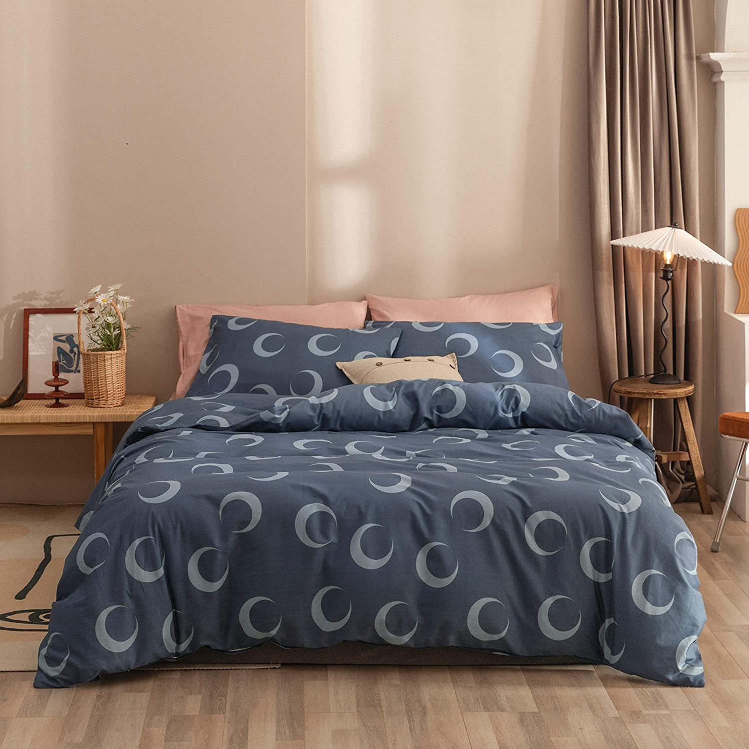Price:$17.99 100% Washed Cotton Soft Duvet Cover Set Aesthetic 3pc (1 Duvet Cover + 2 Pillow Shams) Double Printed Pattern with Zipper Closure Luxury Hotel Quality (Drop, King) : Home & Kitchen