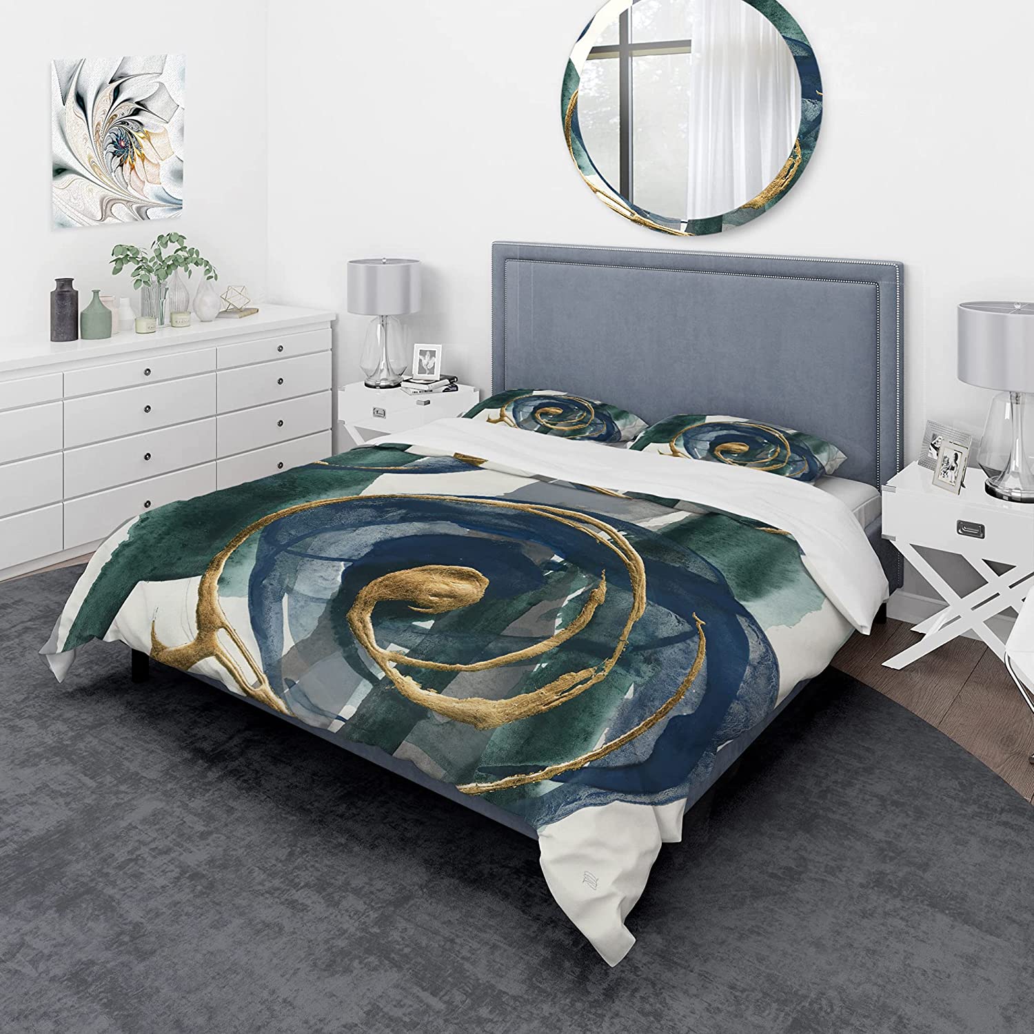 Price:$120.04 'Mettalic Indigo and Gold I' Geometric Duvet Cover Set : Home & Kitchen