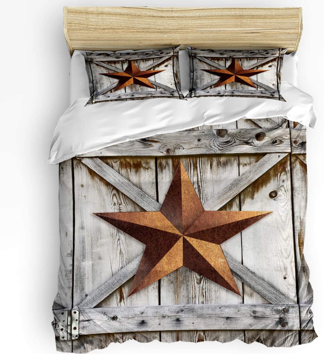 Price:$119.25 Bedding 3 Piece Duvet Cover Set 1 Duvet Cover with Zipper and 2 Pillowcases Rustic Wood Door with Southwestern Texas Star Luxury 100% Super Soft Microfiber Comforter Cover- Twin Size : Home & Kitchen