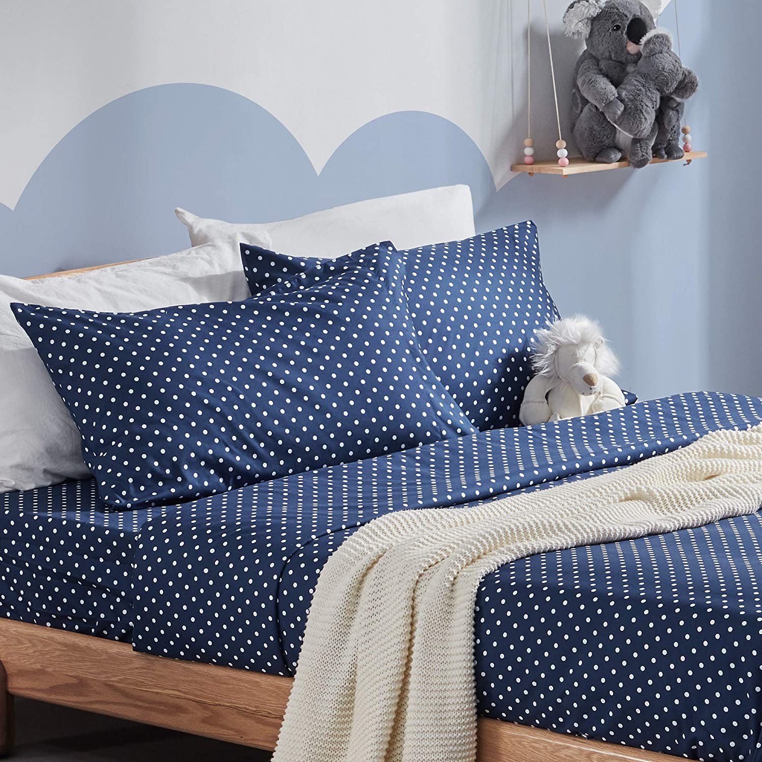 Price:$21.99 ZONE Ultra Soft Kids Printed Full Size Sheet Set 3-Piece - Wrinkle & Fade Resistant Double Brushed Microfiber Sheets Set with Pillowcase (Full, Polka Dots White) : Home & Kitchen