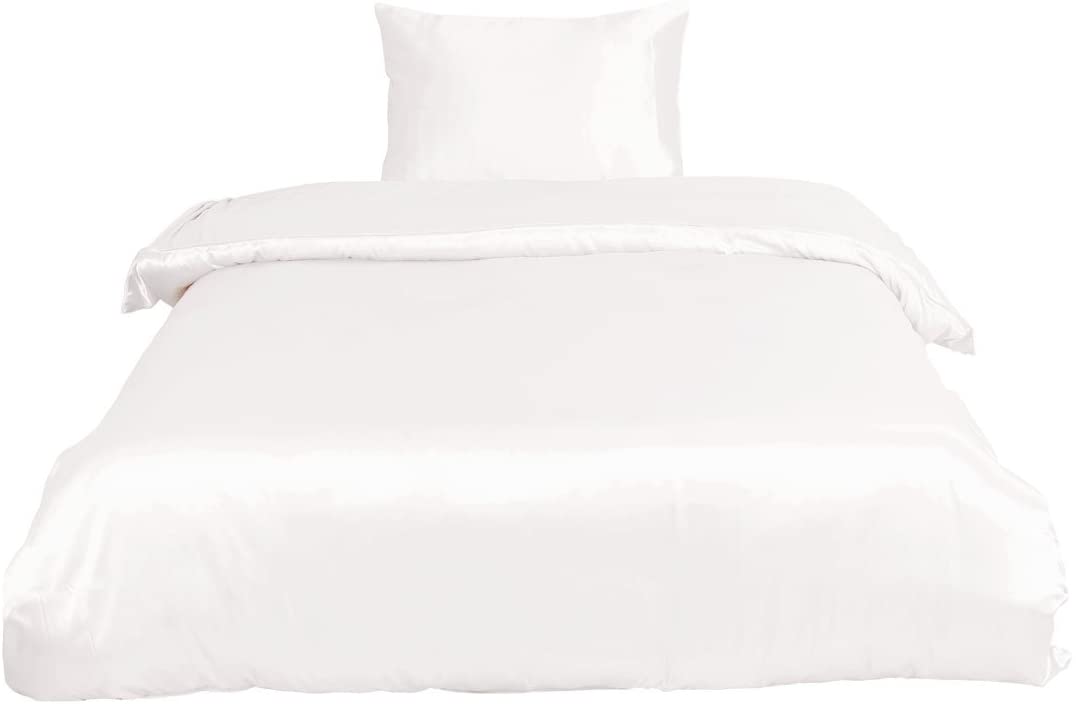 Price:$21.60 Duvet Cover Set with Pillow Sham,Soft Polyester Silky Satin Bedding 2-Piece Set,Solid Color Satiny Comforter Cover Set with Zipper Closure & Corner Ties Cream White : Home & Kitchen