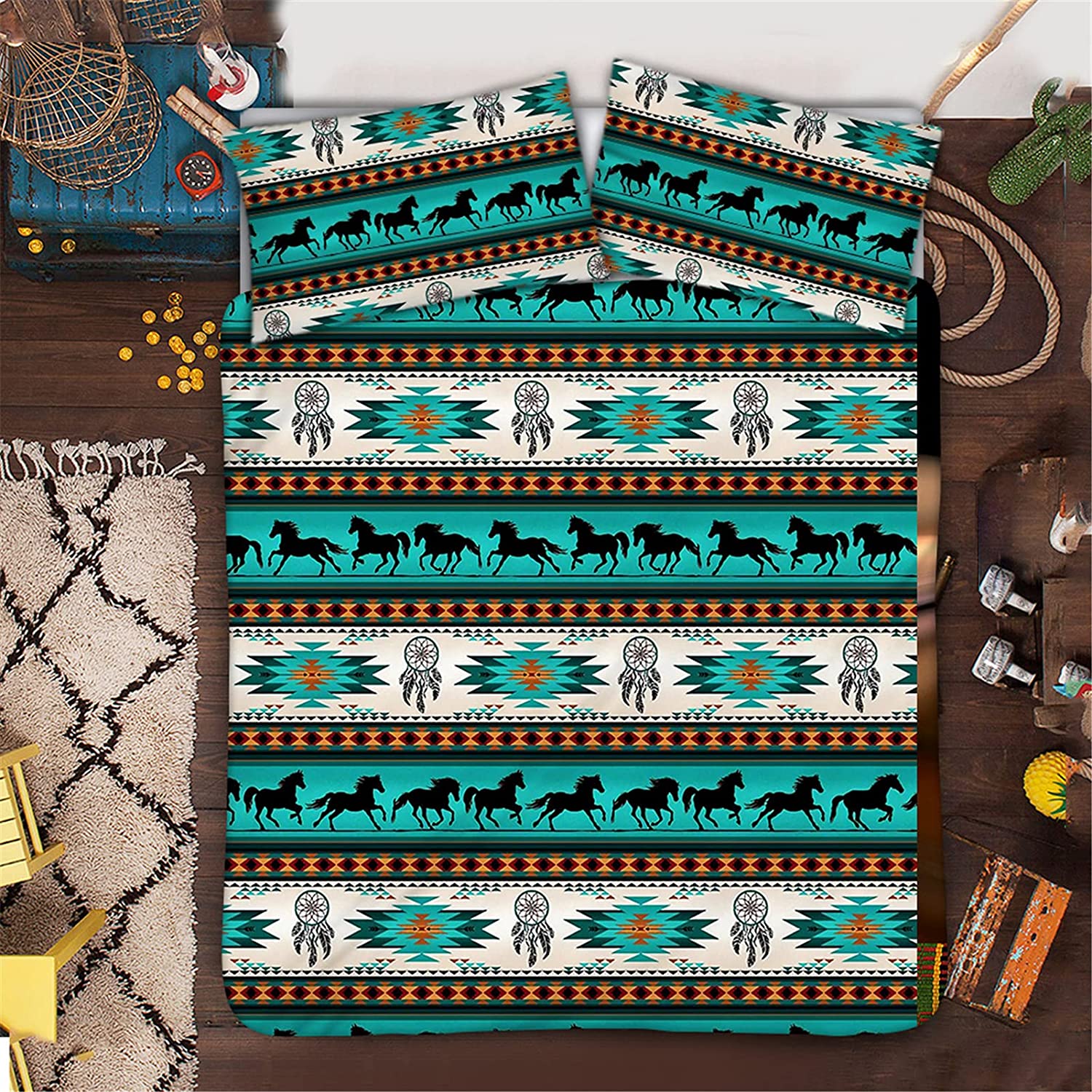 Price:$52.59 Native American Southwest Duvet Cover Indian Tribal Aztec Horse Dream Catcher in Green Polyester Comforter Cover Soft Microfiber Bedding Sets Quilt Cover Including 1 Duvet Cover 2 Pillowcases : Home & Kitchen