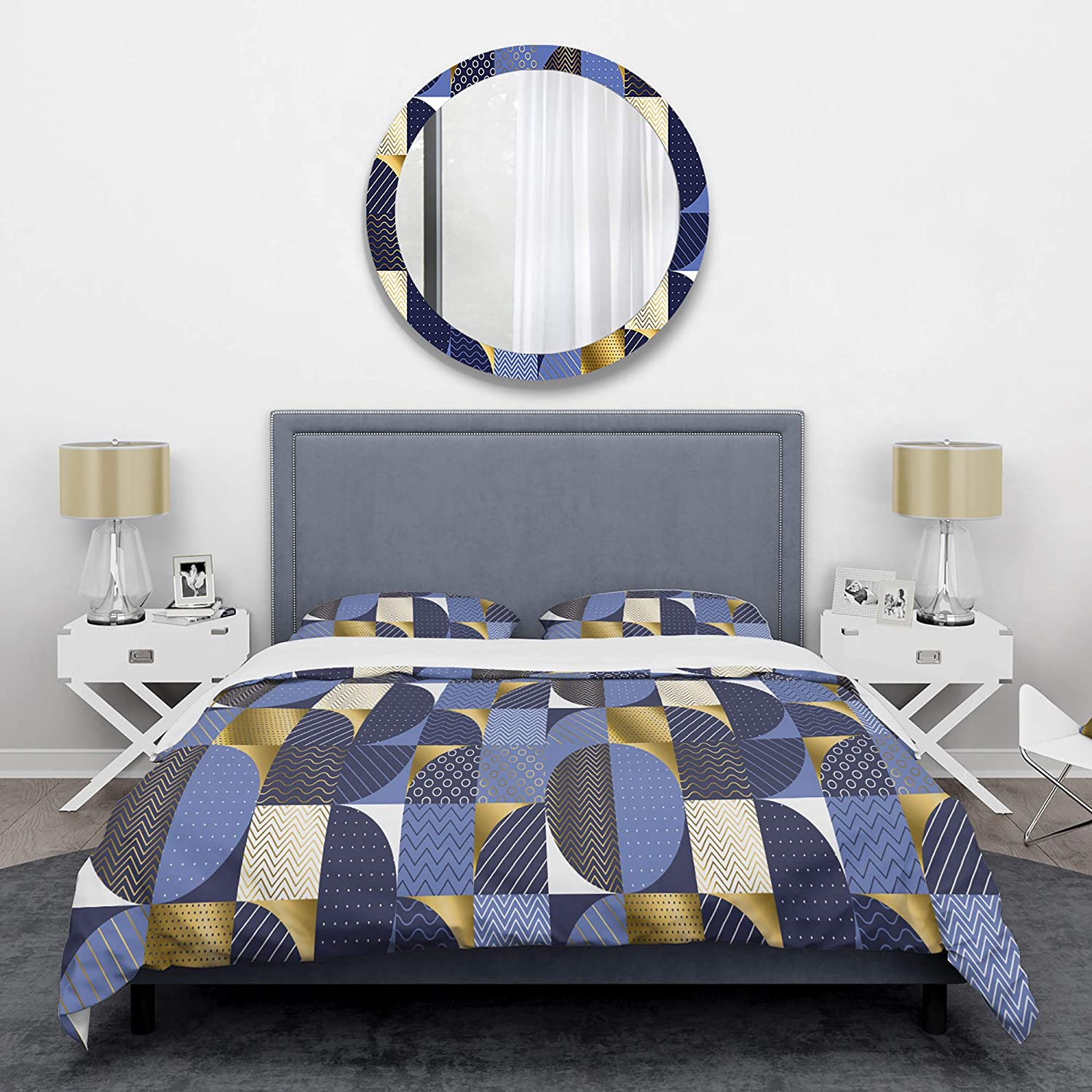Price:$120.09 Luxury Waves in Gold and Blue IV' Mid-Century Modern Duvet Cover Set : Home & Kitchen