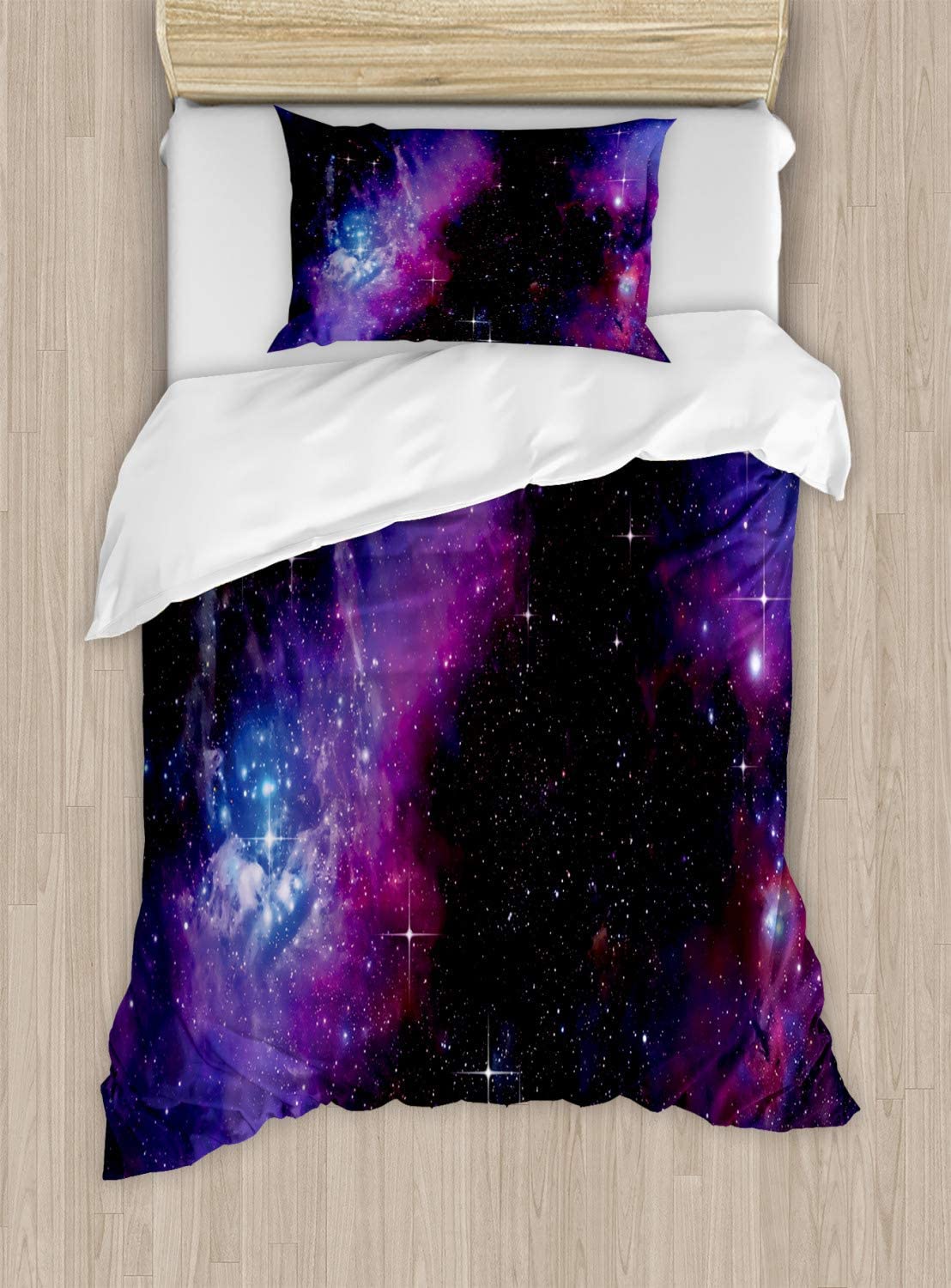 Price:$29.96 Space Duvet Cover Set, Nebula Dark Galaxy Scene of Luminous Stars and Cosmic Astronomy Explore Theme Journey Print, Decorative 2 Piece Bedding Set with 1 Pillow Sham, Twin Size, Purple Blue : Home & Kitchen