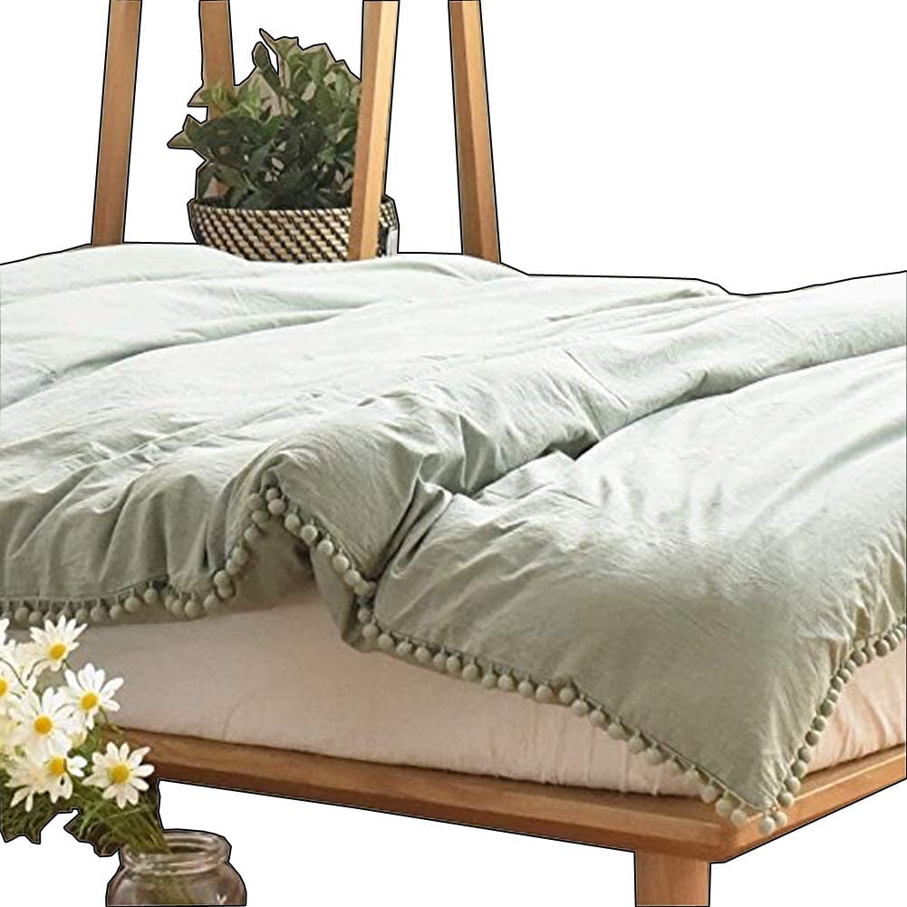 Price:$69.99 Pom poms Fringe Cotton Duvet Cover Green King or California King Size 90 x 104 : Home & Kitchen