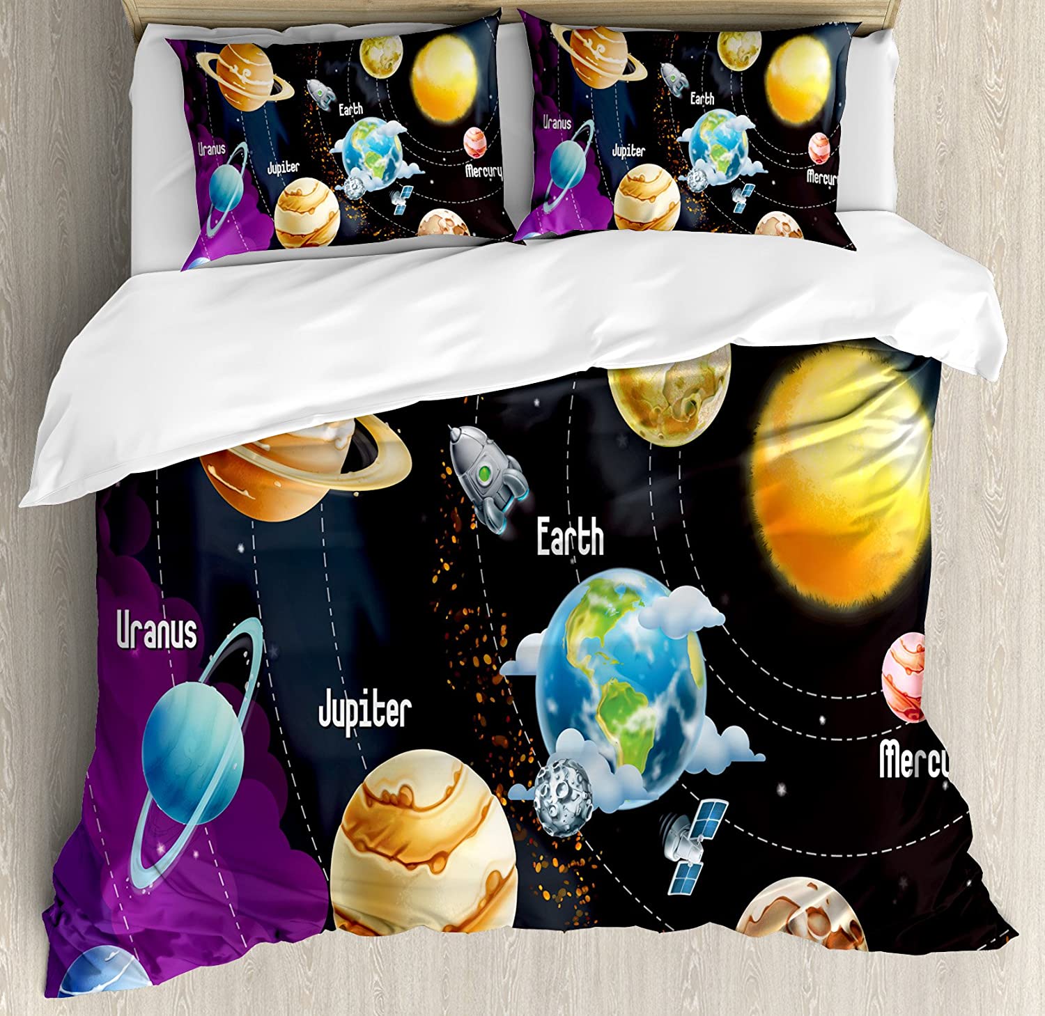 Price:$39.96 Outer Space Duvet Cover Set, Solar System of Planets The Milky Way with Neptune and Venus Mercury Illustration, Decorative 3 Piece Bedding Set with 2 Pillow Shams, Queen Size, Black Purple : Home & Kitchen