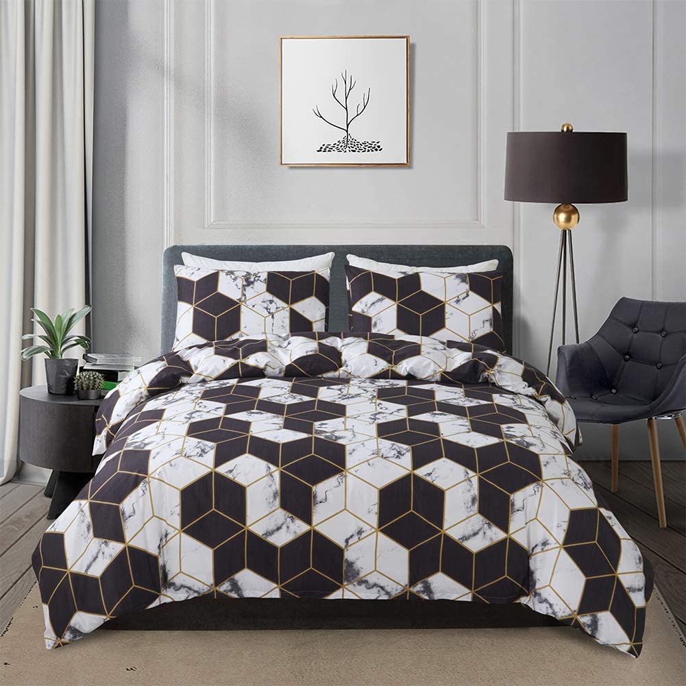Price:$19.99 Bedding Duvet Cover Set Queen Marble Geometric Printed Pattern 3 Pieces (1 Duvet Cover + 2 Pillowcases) Ultra Soft Microfiber : Home & Kitchen