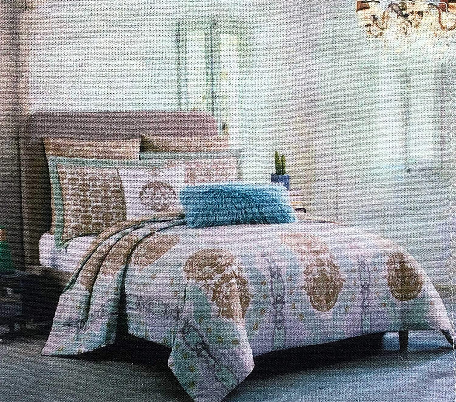 Price:$74.99 Vie 3 Piece Duvet Cover Set Antique Gold Medallions on a Geometric Pattern in Shades of Green Taupe Gray Comforter Quilt Cover Bedding 100% Cotton Luxury, Queen : Home & Kitchen
