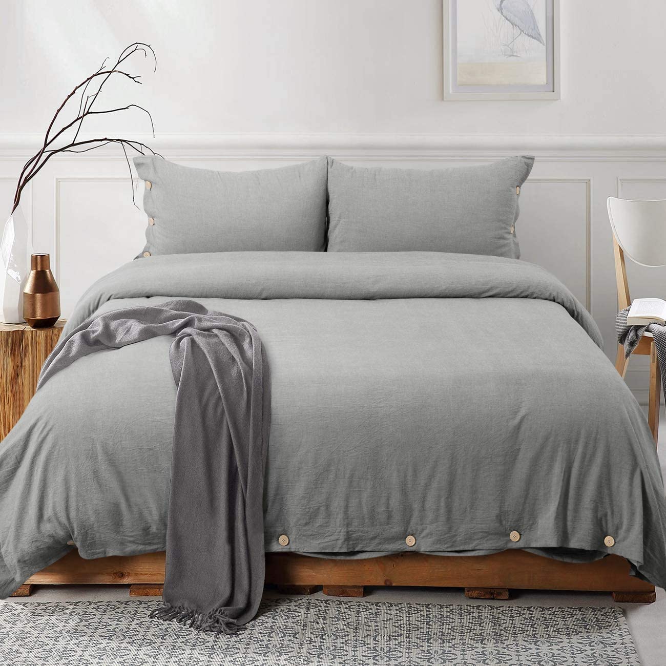 Price:$34.99 Queen Size 100% Cotton Duvet Cover Set 100% Microfiber Duvet Cover Set (Grey) : Home & Kitchen