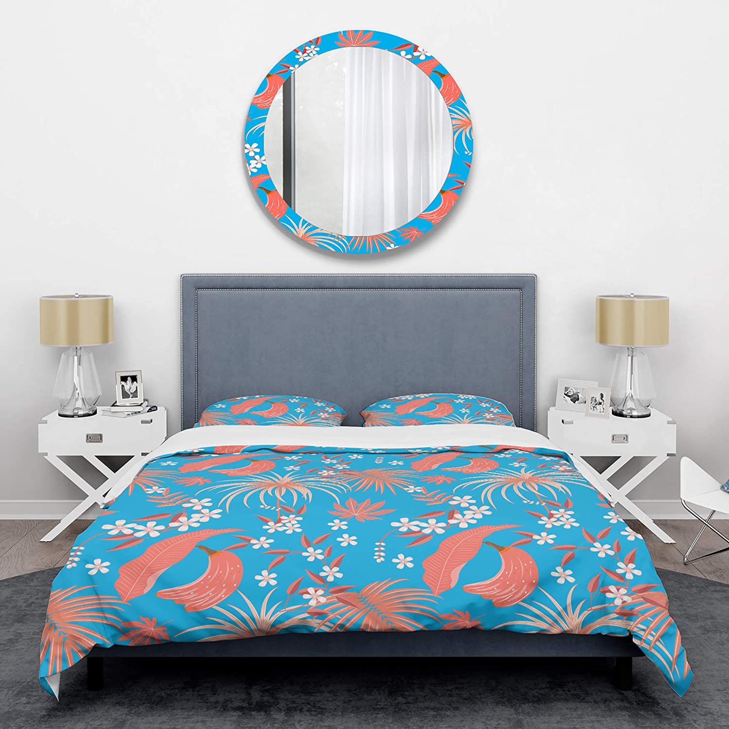 Price:$120.04 'Tropical Retro Foliage Coral II' Mid-Century Modern Duvet Cover Set : Home & Kitchen