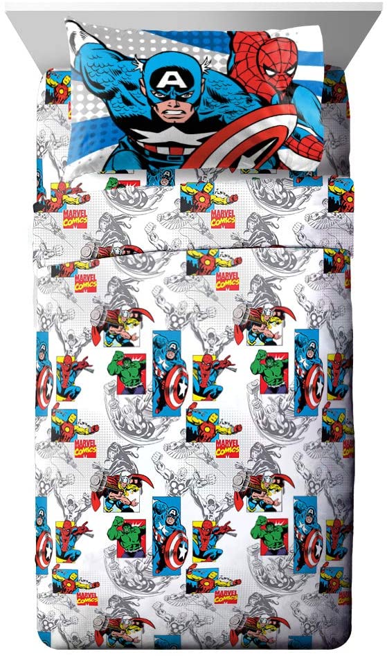 Price:$27.69 Franco Comics 4 Piece Full Sheet Set-Features Captain America, Hulk, Iron Man, Spiderman, and Thor-Fade Resistant Polyester Microfiber Fill (Official Marvel Product), Good Guys Blue : Home & Kitchen