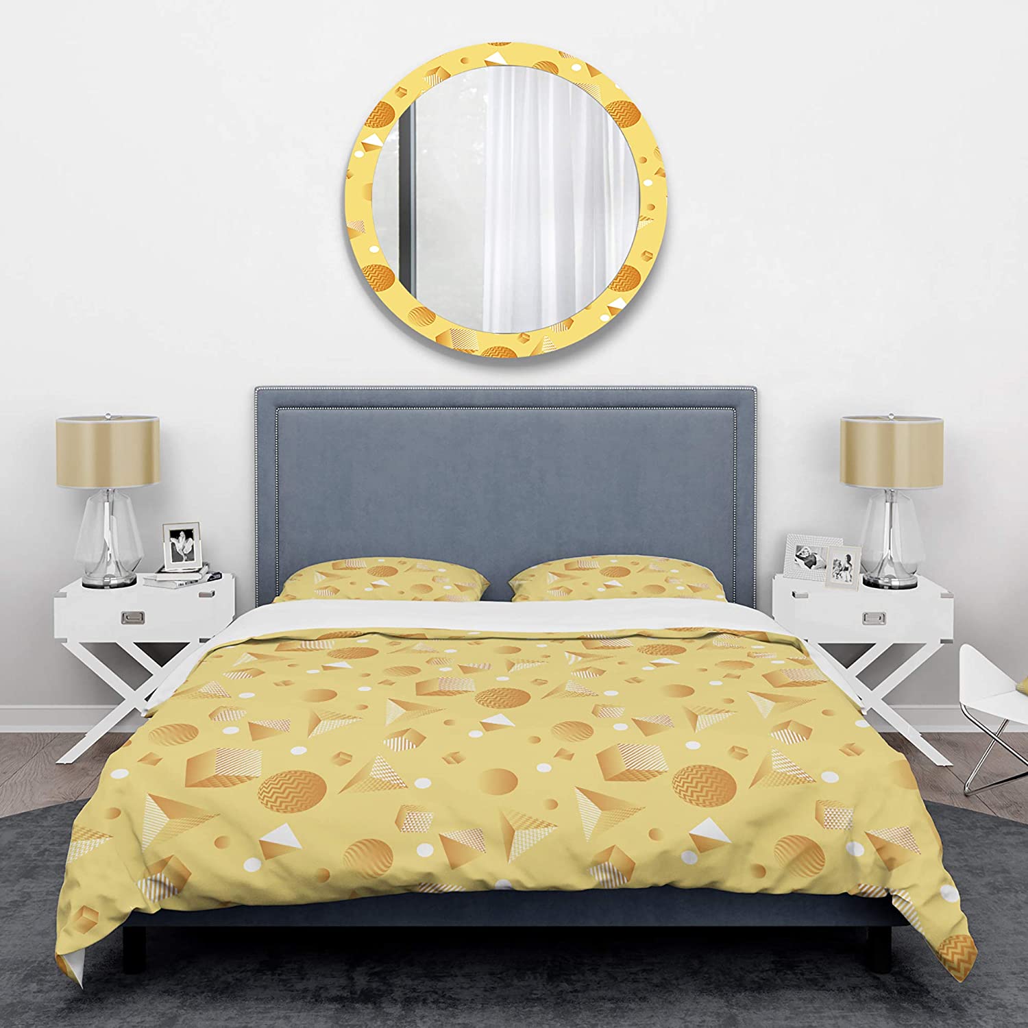 Yellow Geometrical Shapes' Mid-Century Modern Duvet Cover Set : Home & Kitchen