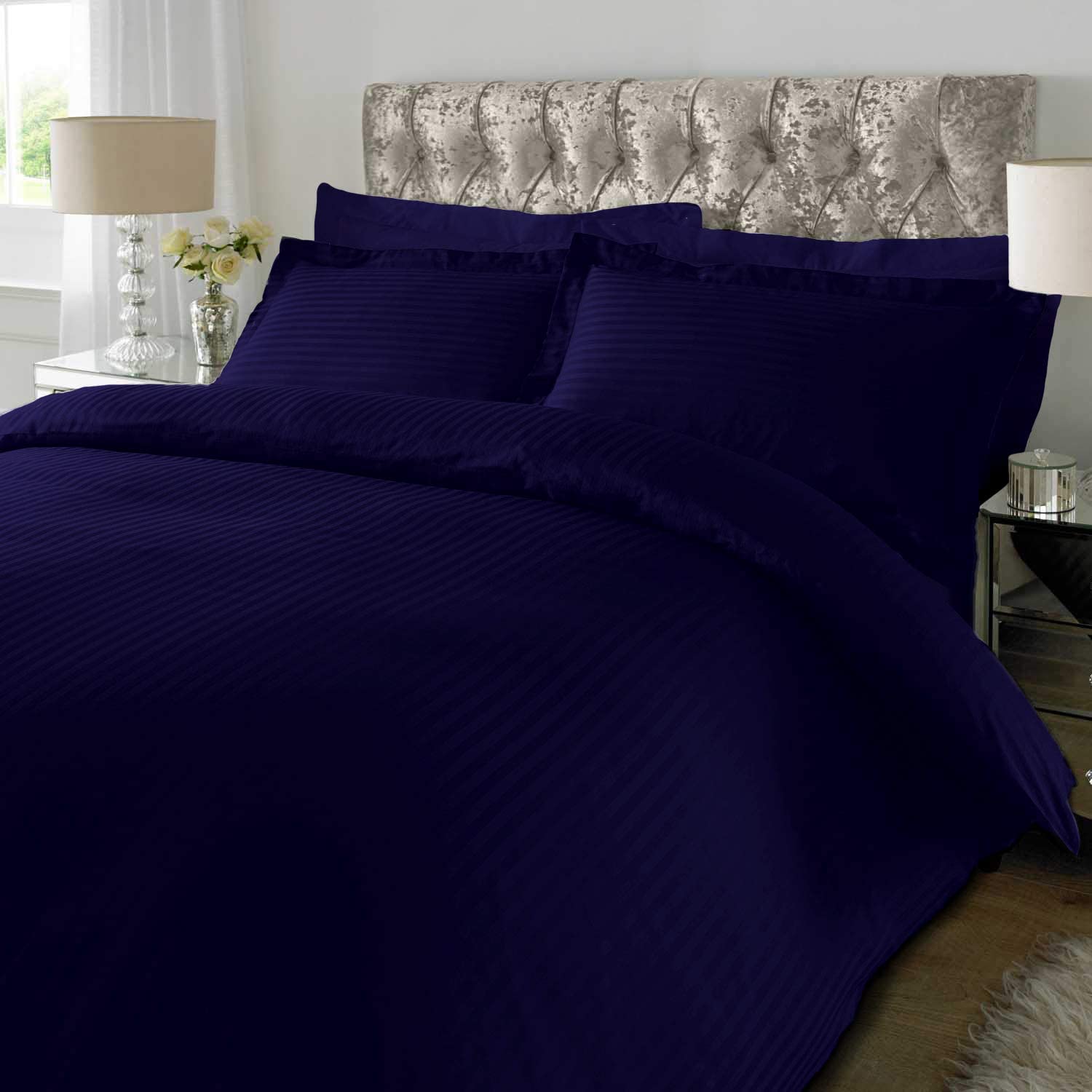 Price:$111.74 COUTURE Premium Lightweight King/Cali King Striped Duvet 100% Egyptian Cotton Ultra Soft Duvet Bedding Set with 4 Pillow Shams - Navy Blue - 5 Piece : Home & Kitchen