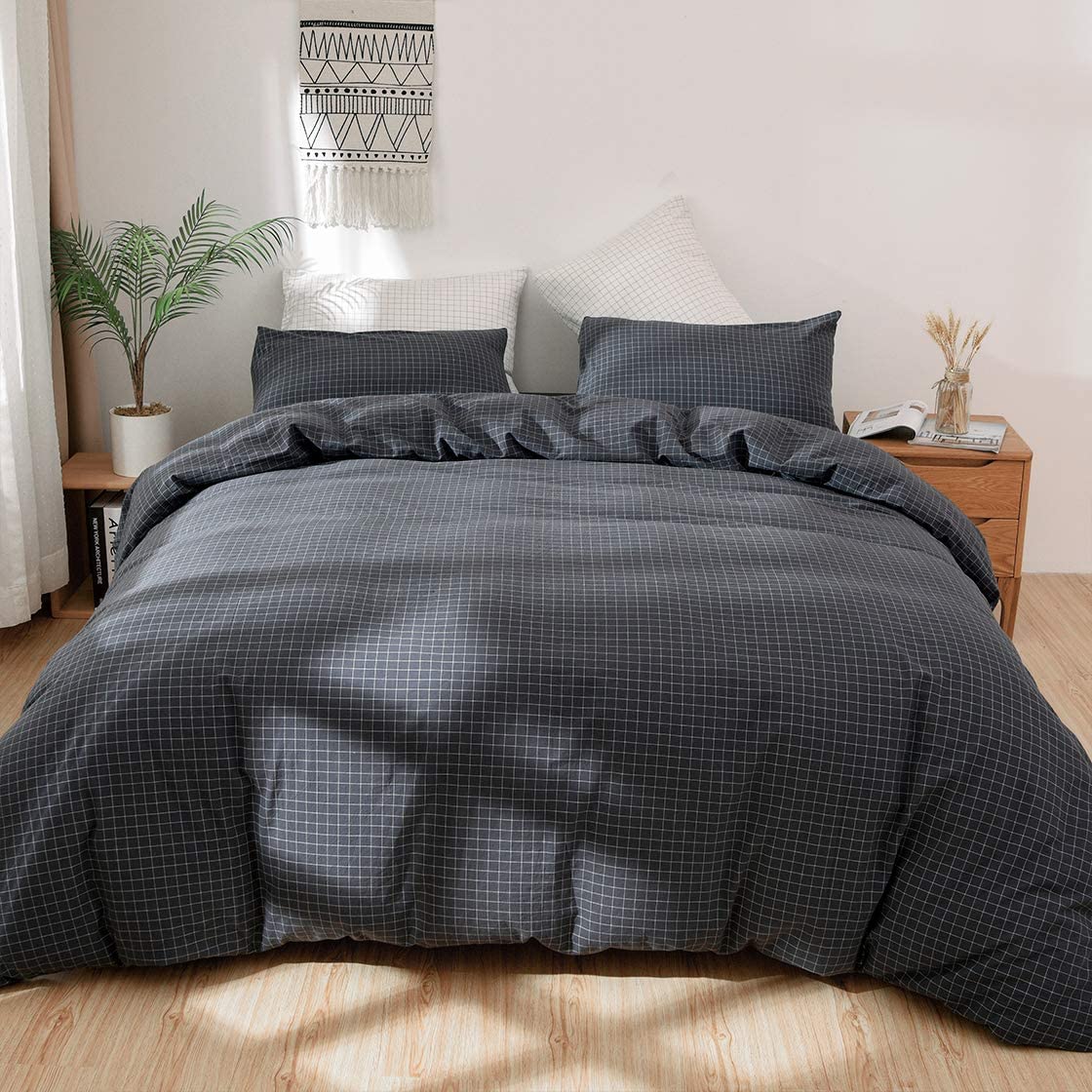 Price:$45.99 100% Washed Cotton Duvet Cover Queen Size (90x90 inches) Black and White Checkered Bedding Duvet Cover Sets 3 Pieces (1 Duvet Cover + 2 Pillow Shams) : Home & Kitchen