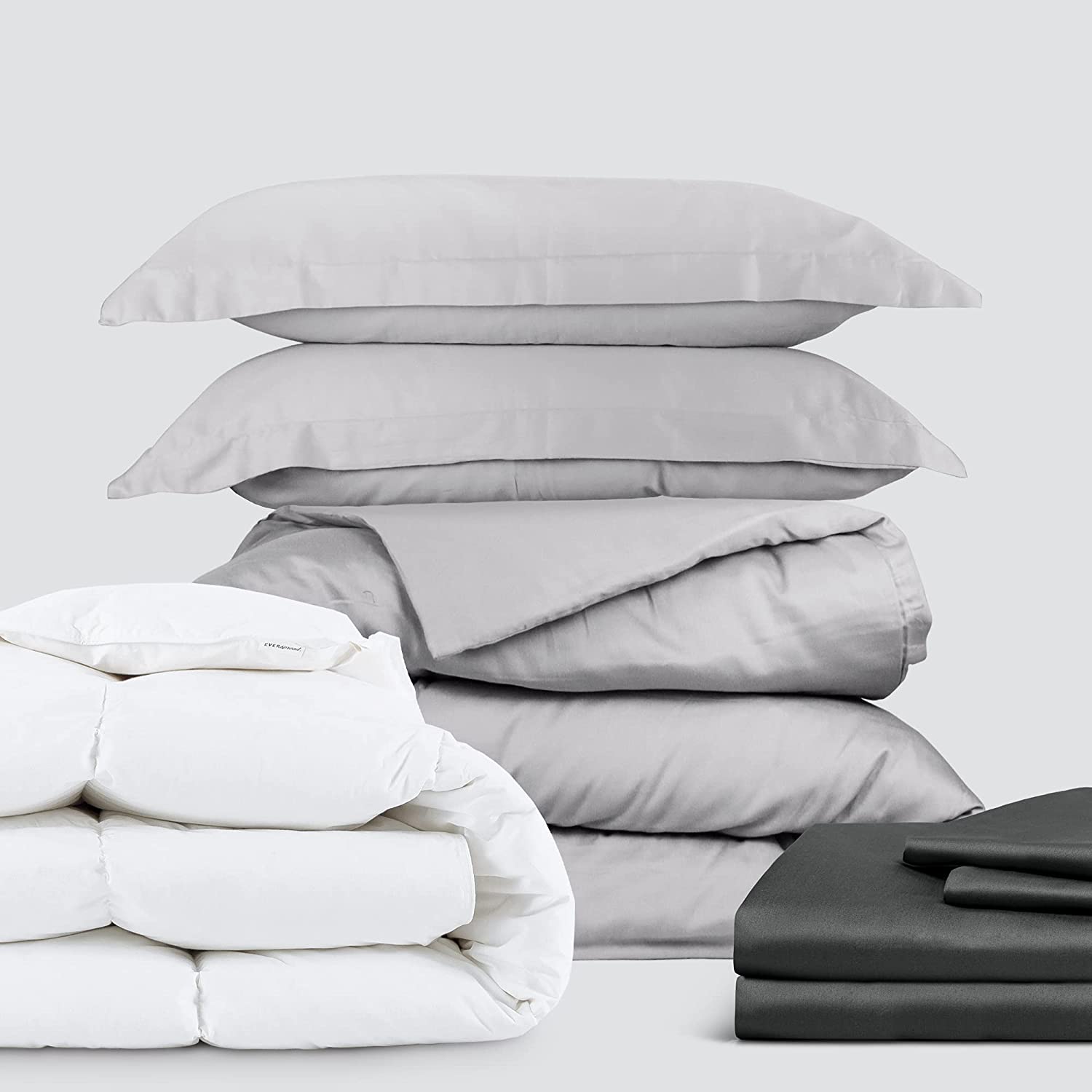 Price:$34.29 All Cotton Collection Bedding Bundle - 3 Piece Duvet Set (Full, Light Gray) & 4 Piece Sheet Set (Full, Dark Gray) & Goose Down Comforter (Full) : Home & Kitchen