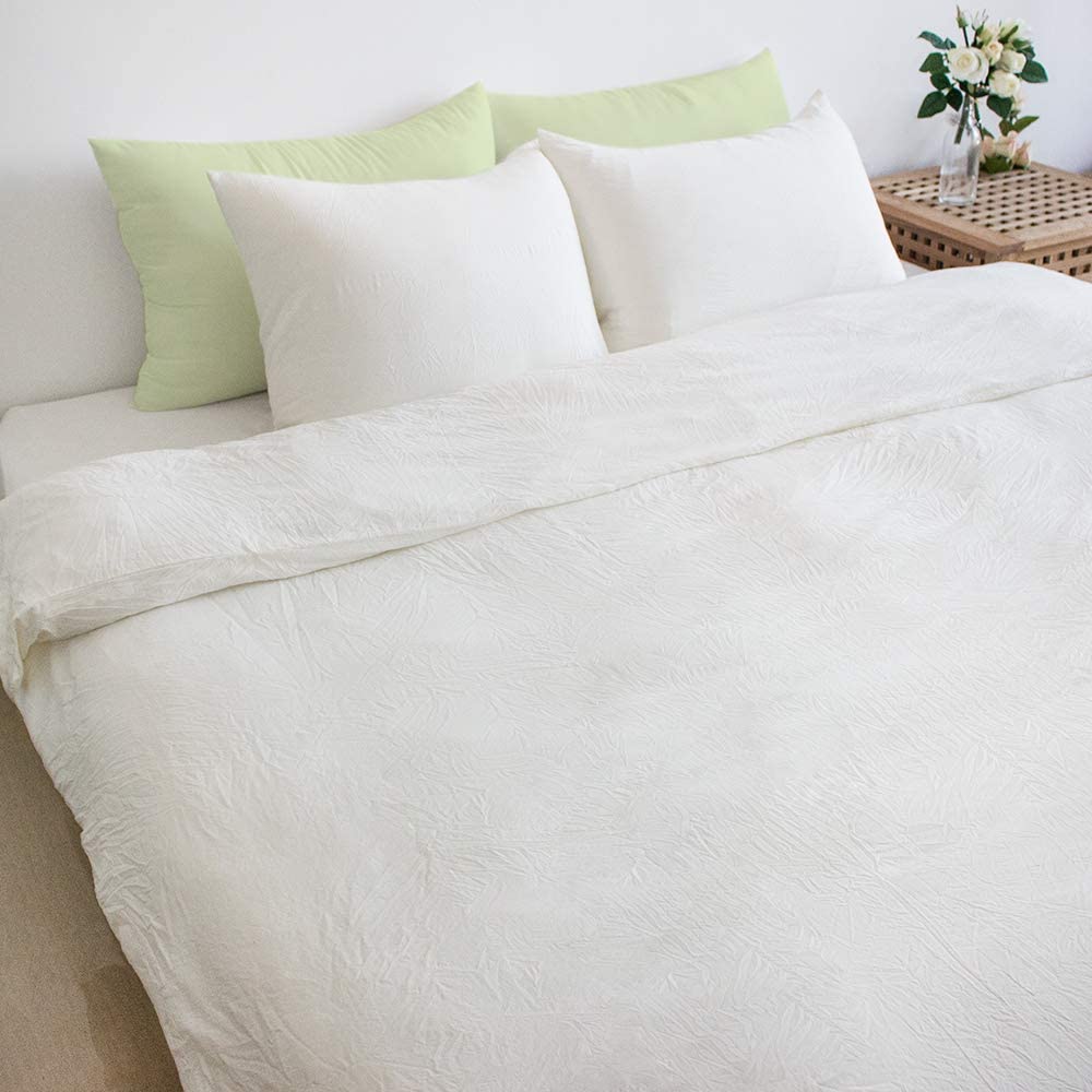 Price:$29.99 3pcs Soft Duvet Set, Washed Cotton Design-Full/Queen Creamy White Comforter Cover+2Pcs Plain Pillow Covers with Envelope Closure Weave Crease Soft & Durable Fits Human Skin : Home & Kitchen
