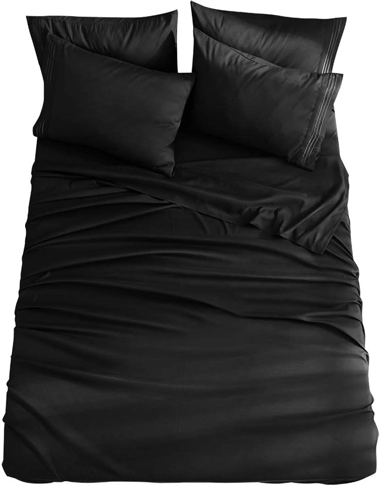 Price:$42.41 King 6-Piece Bed Sheets Set Microfiber 1800 Thread Count Percale 16 Inch Deep Pockets Super Soft and Comforterble (King,Black) : Home & Kitchen