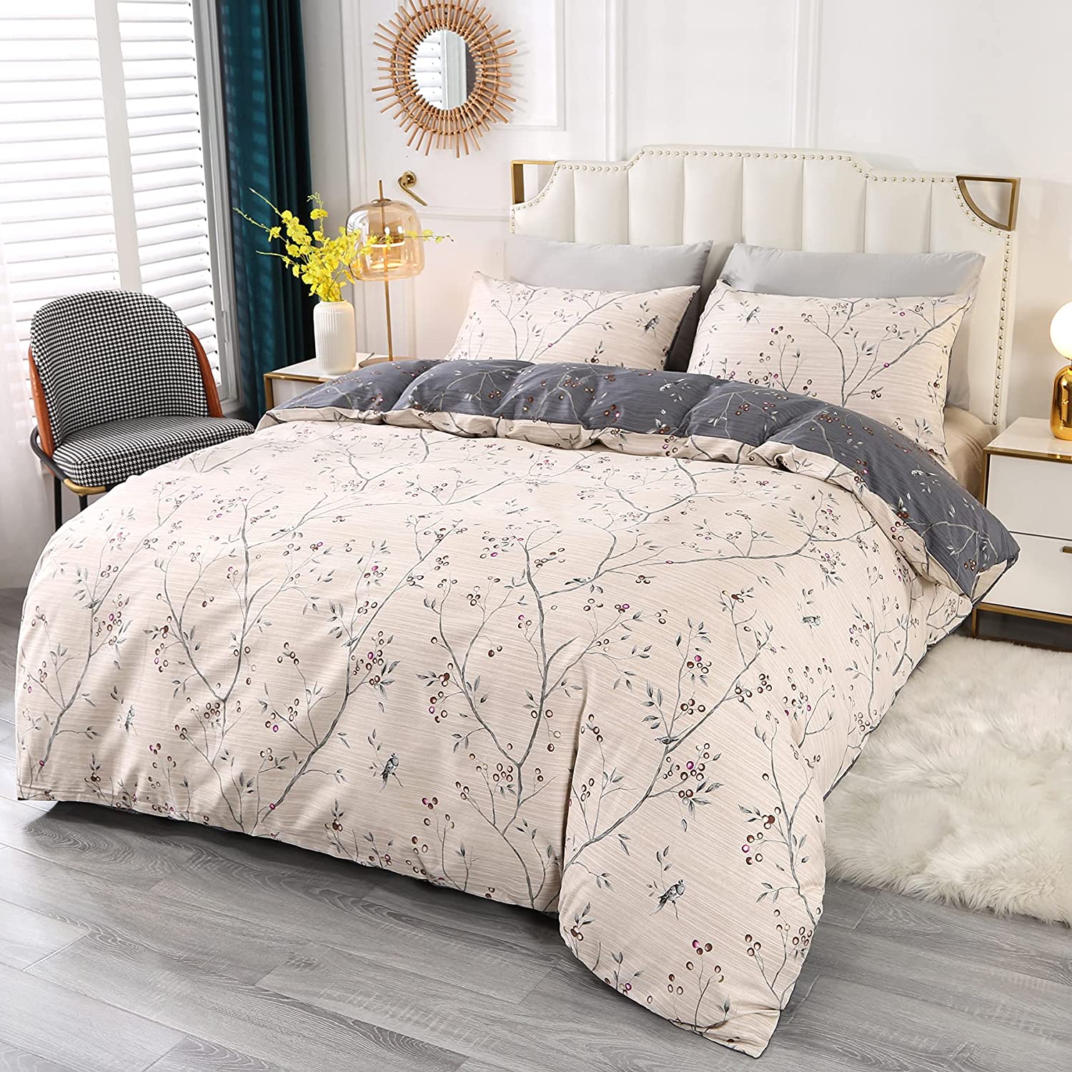 Price:$45.99 Duvet Cover Set 90" x 90" Queen Size, 100% Cotton Beige Cover Sets 3 Pieces (1 Duvet Cover + 2 Pillow Shams) : Everything Else