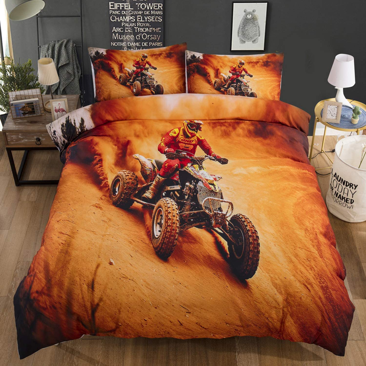 Price:$35.99 Lightweight Microfiber Duvet Cover Set, 100% Polyester Fiber, Vivid 3D Print Racing ATV, with Zipper Closure (3pcs, Queen Size) : Home & Kitchen
