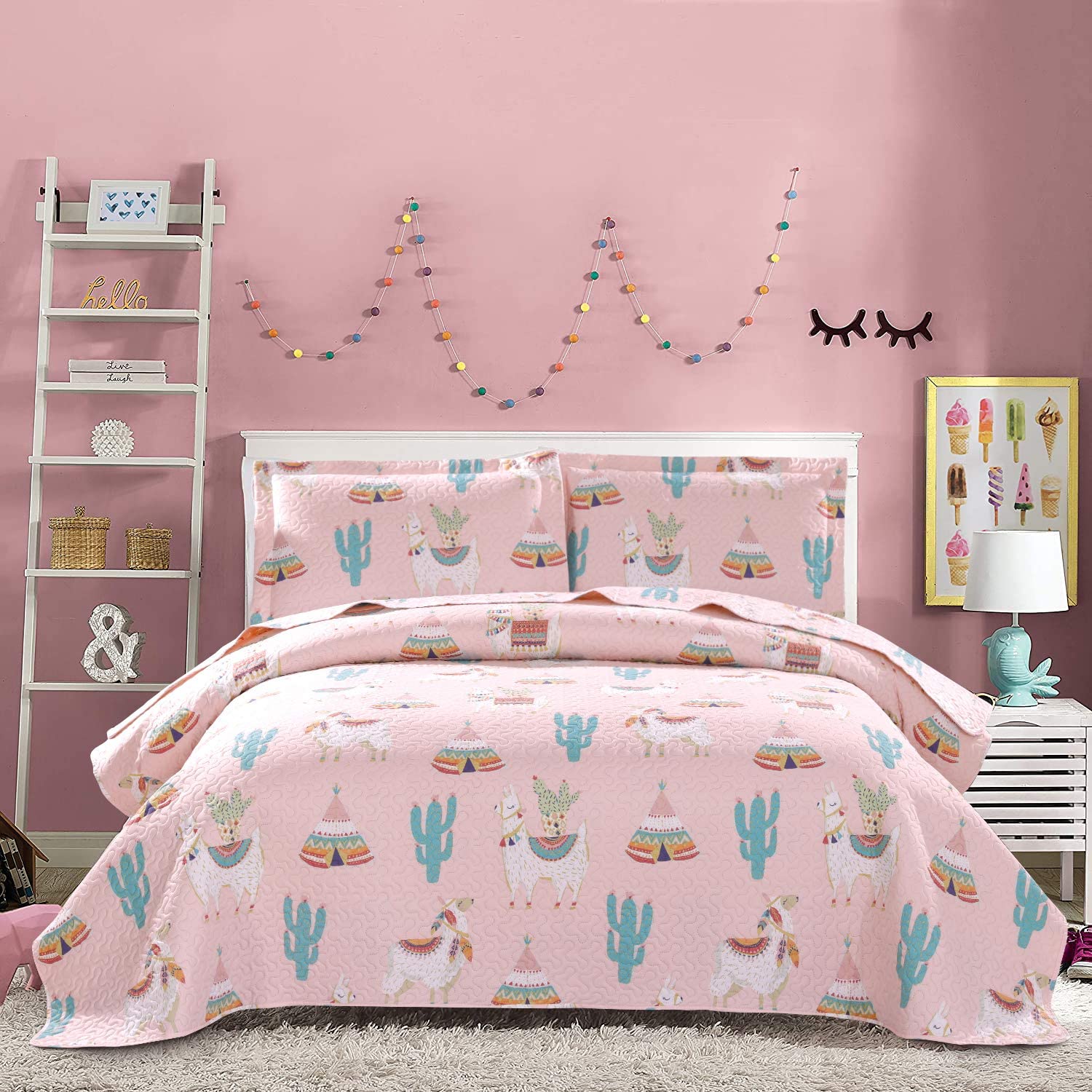 Price:$29.99 Alpaca Cactus Quilt Set Full/Queen Size Soft Lightweight Pink Animal Cartoon Bedspread Coverlet Children Llama Plant Bedding Bed Cover Set,1 Quilt 2 Pillow Shams : Home & Kitchen