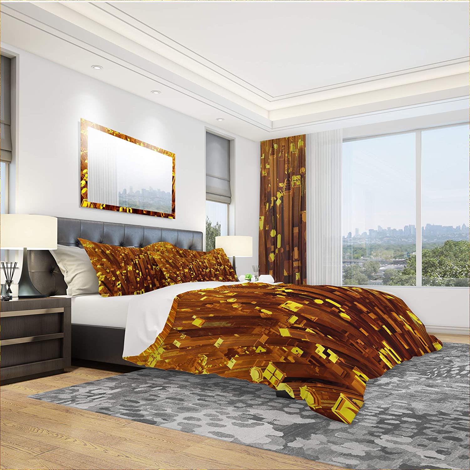 Price:$120.04 'Golden City from The Sky' Modern & Contemporary Duvet Cover Set : Home & Kitchen