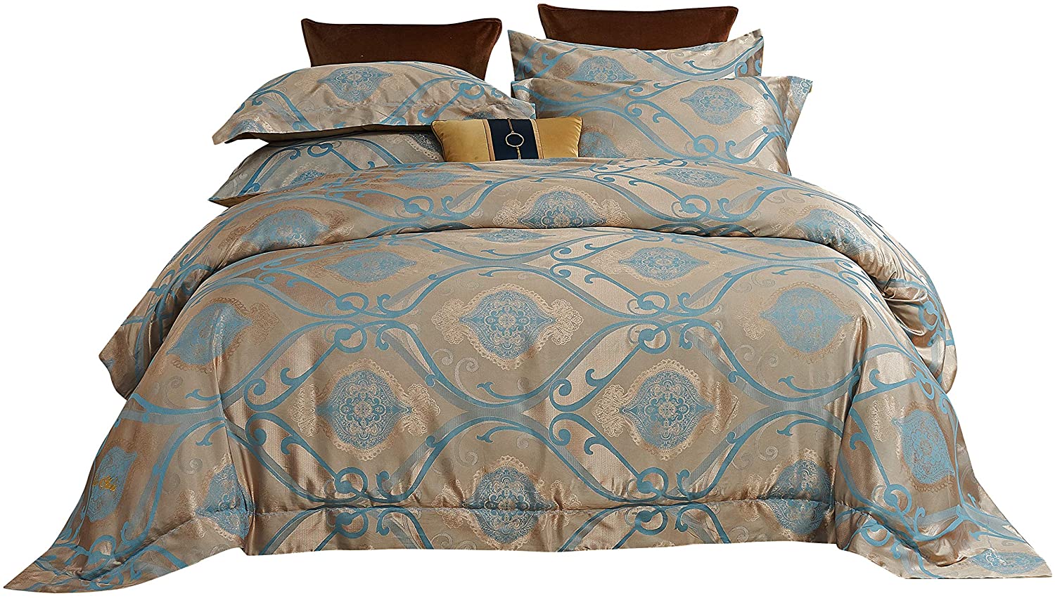 Price:$147.33 - 6 Piece Bedding Duvet Cover Set, Luxury Jacquard Top, 100% Soft Combed Cotton Inside, Superior Comfort, Breathable, All-Season, Machine Washable, DM804Q : Home & Kitchen