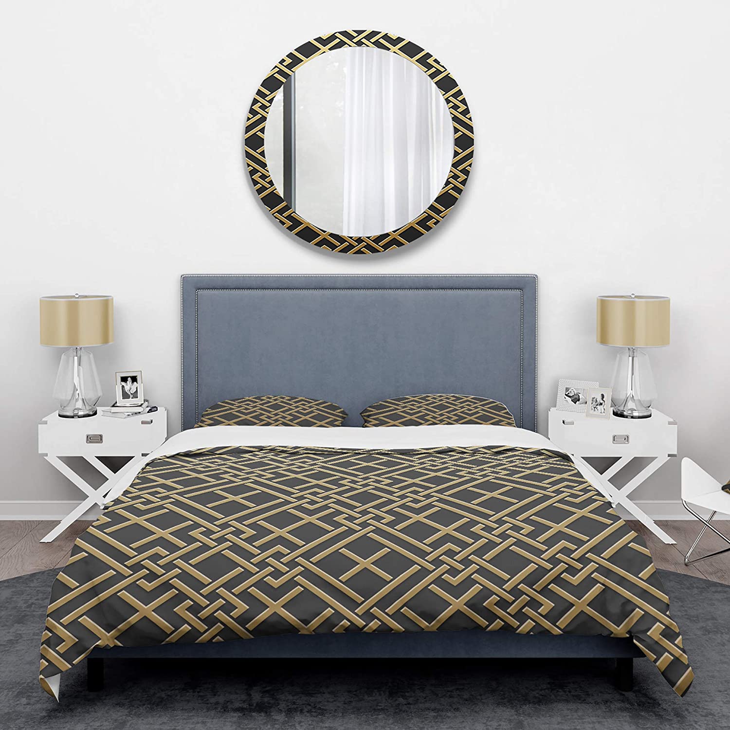 Price:$120.10 'Golden Luxury Metallic Geometrics II' Mid-Century Modern Duvet Cover Set : Home & Kitchen
