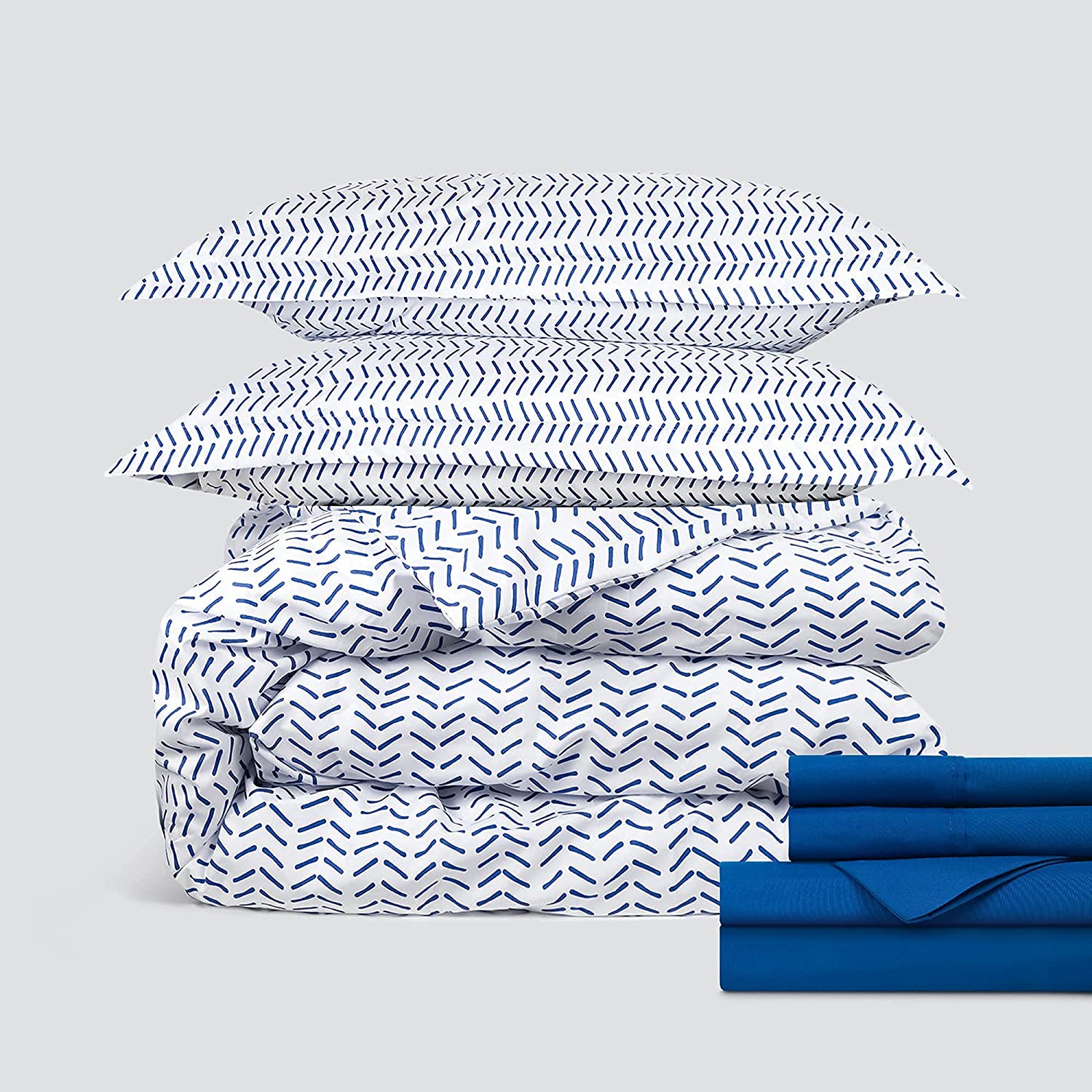 Price:$34.18 Classic Microfiber Bedding Bundle - 4 Piece Sheet Set (Queen, Classic Blue) & 3 Piece Microfiber Duvet Set (Queen, Abstract Chevron - Classic Blue) : Home & Kitchen