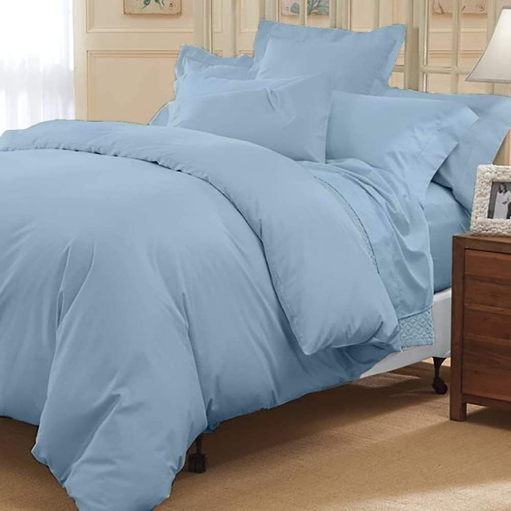 Price:$95.99 3 Piece Duvet Cover Set 100% Egyptian Cotton 800 Thread Count Premium Quilt Insert Corner Ties with 2 Pillow Shams Solid Luxury Hotel Bedding Collection (King/California King, Sky Blue) : Home & Kitchen