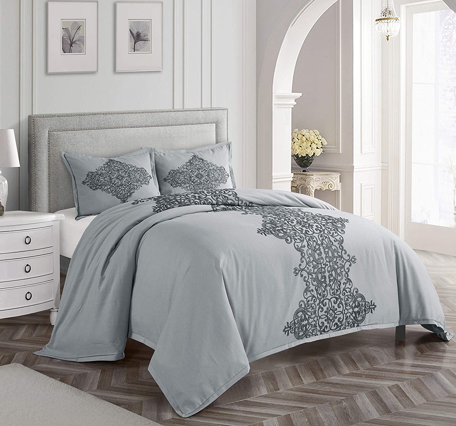 Price:$91.99 Park London Duvet Set, Queen, Grey : Home & Kitchen