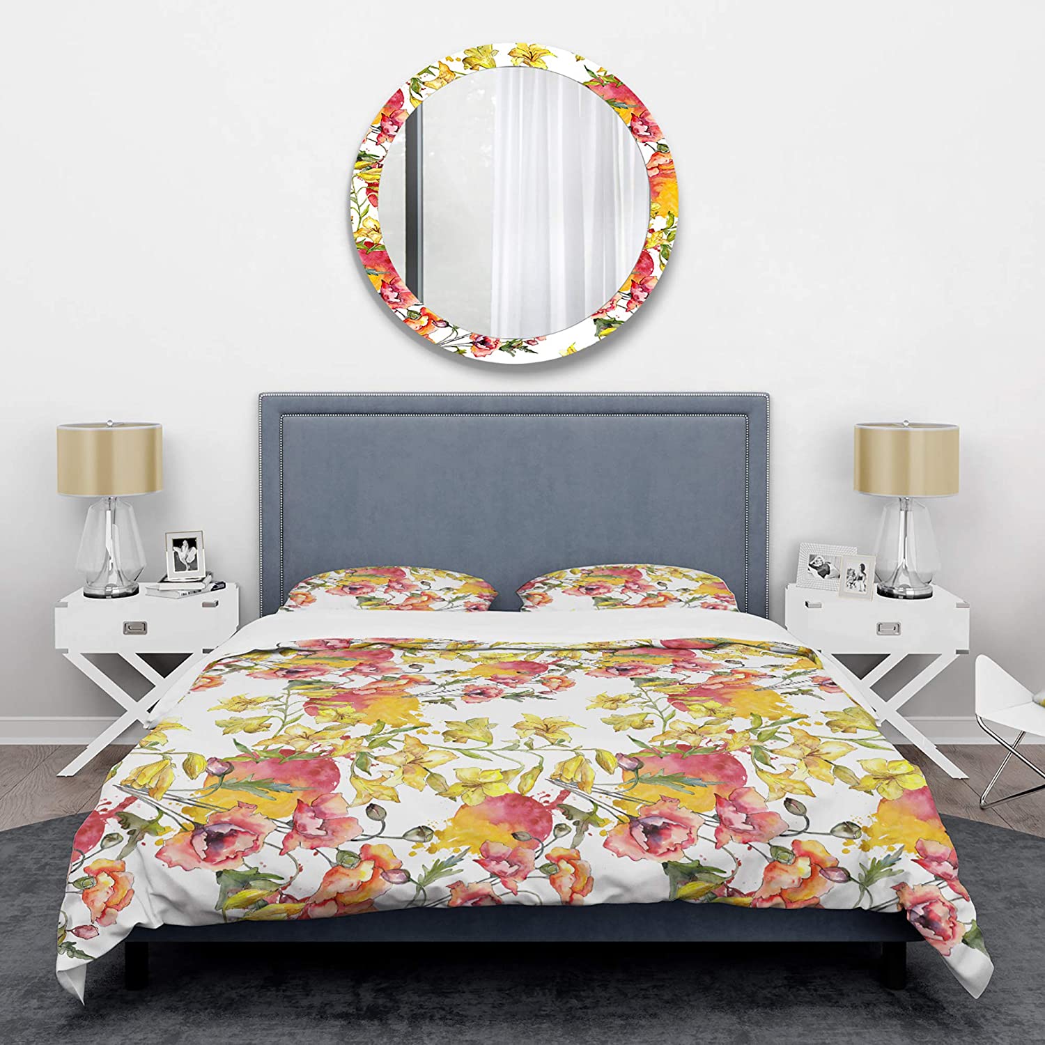 Handdrawn Poppies IV' Mid-Century Modern Duvet Cover Set : Home & Kitchen