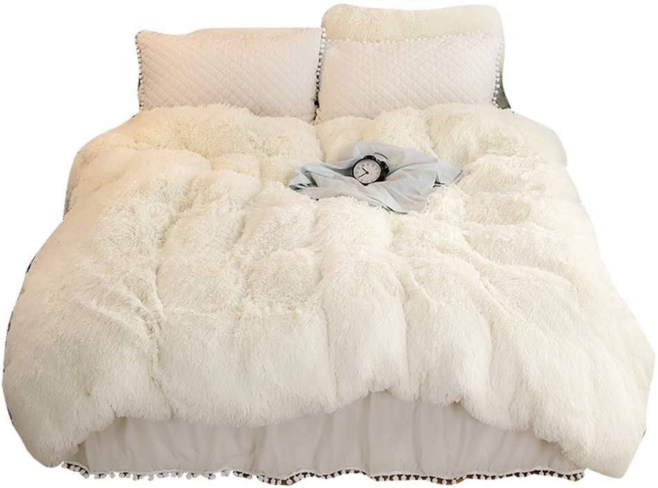 Price:$69.99 Shaggy Duvet Cover - Luxury Super Soft, 1PC(1 Long Faux Fur Duvet Cover) (King, Cream White) : Home & Kitchen