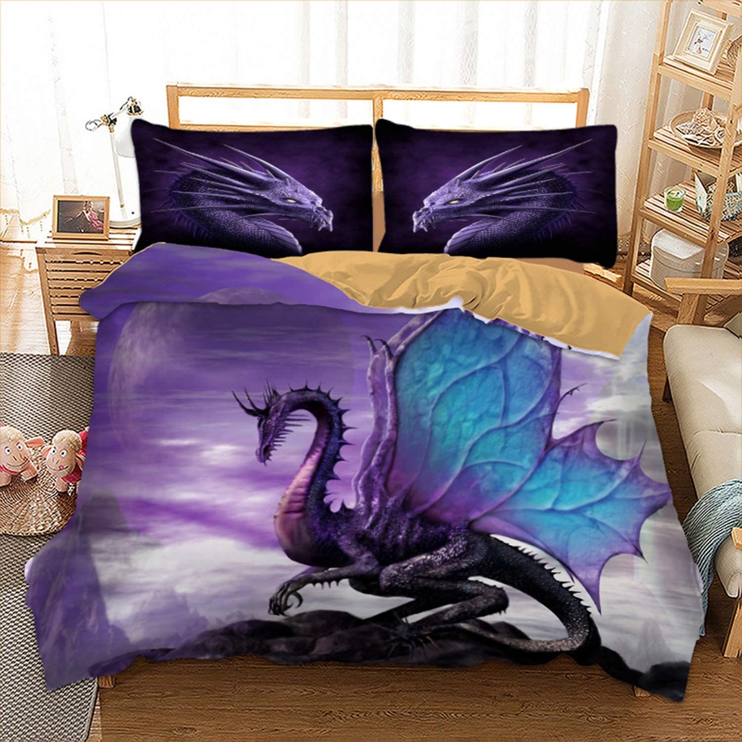 Price:$59.99 Lightweight Microfiber Duvet Cover Set, 100% Polyester Fiber, Vivid 3D Print Purple Blue Dragon, with Zipper Closure (3pcs, Twin Size) : Home & Kitchen