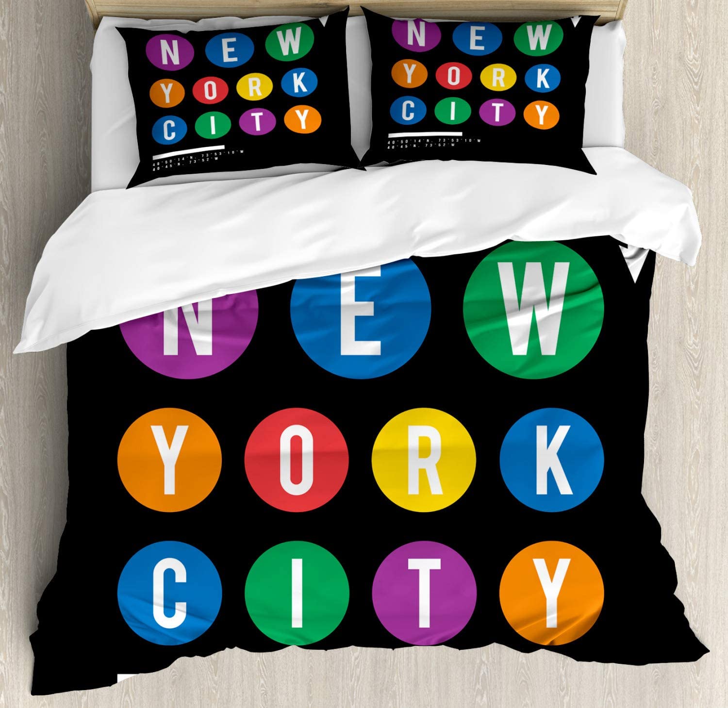 Price:$79.95 NYC Subway Duvet Cover Set, New York City Lettering Coordinates Typography Design on Dark Background, Decorative 3 Piece Bedding Set with 2 Pillow Shams, Queen Size, Black Purple : Home & Kitchen