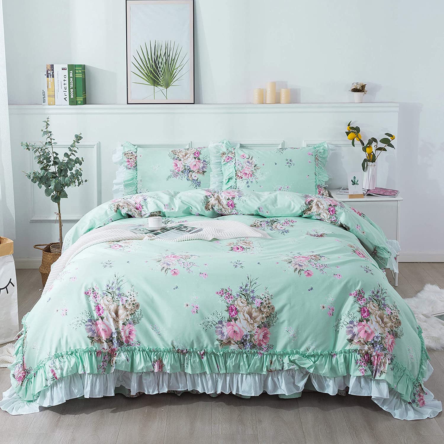 Price:$89.00 Farmhouse Floral Duvet Cover Queen Soft 100% Cotton Rose Floral Print Bedding Set with 2 Pillowcases Chic Fresh Floral Comforter Set for Girls with Zipper Closure 4 Ties(NO Comforter) : Home & Kitchen