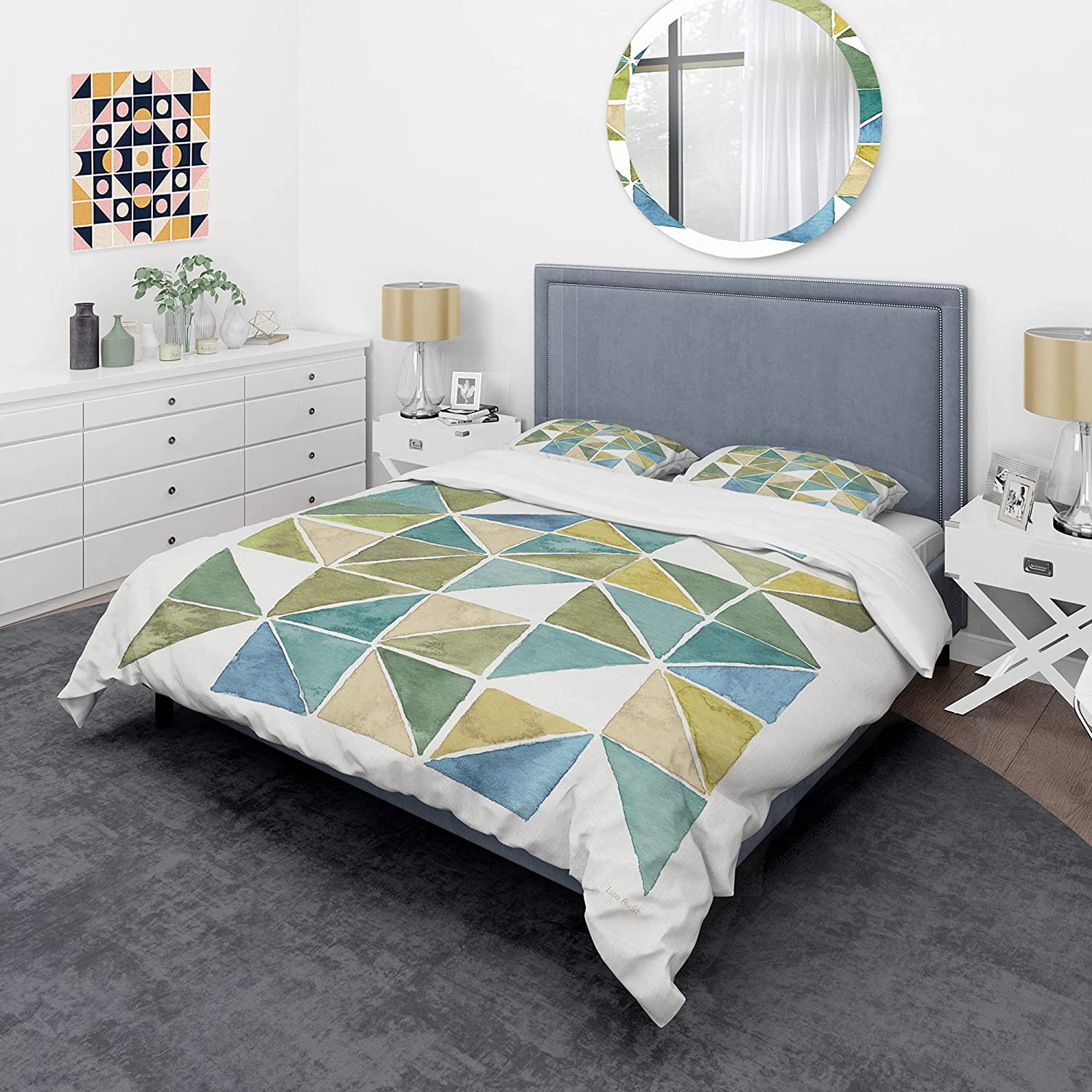 Price:$109.78 'Geometric Green Triangle I' Glam Duvet Cover Set : Home & Kitchen