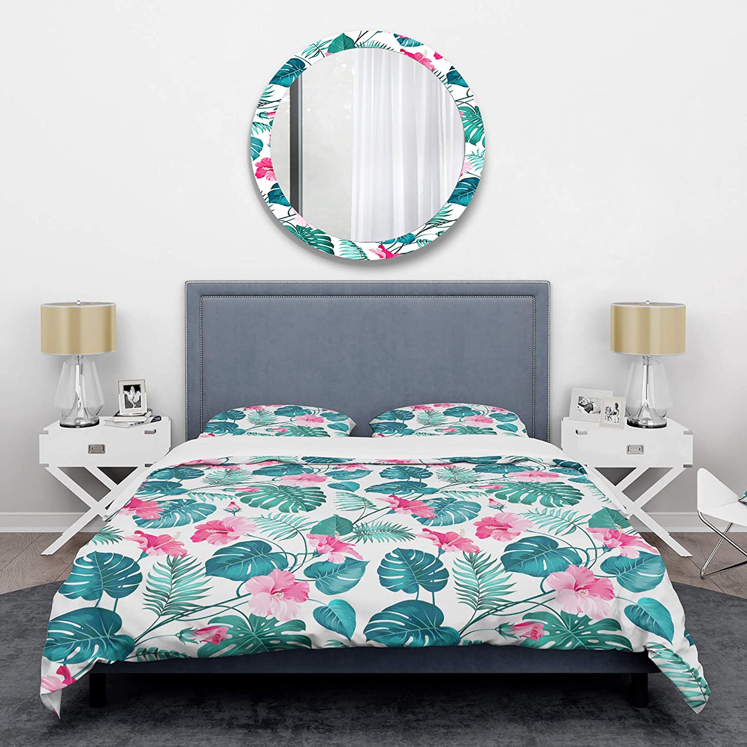 Price:$120.04 'Tropical Botanicals and Flowers' Mid-Century Modern Duvet Cover Set : Home & Kitchen