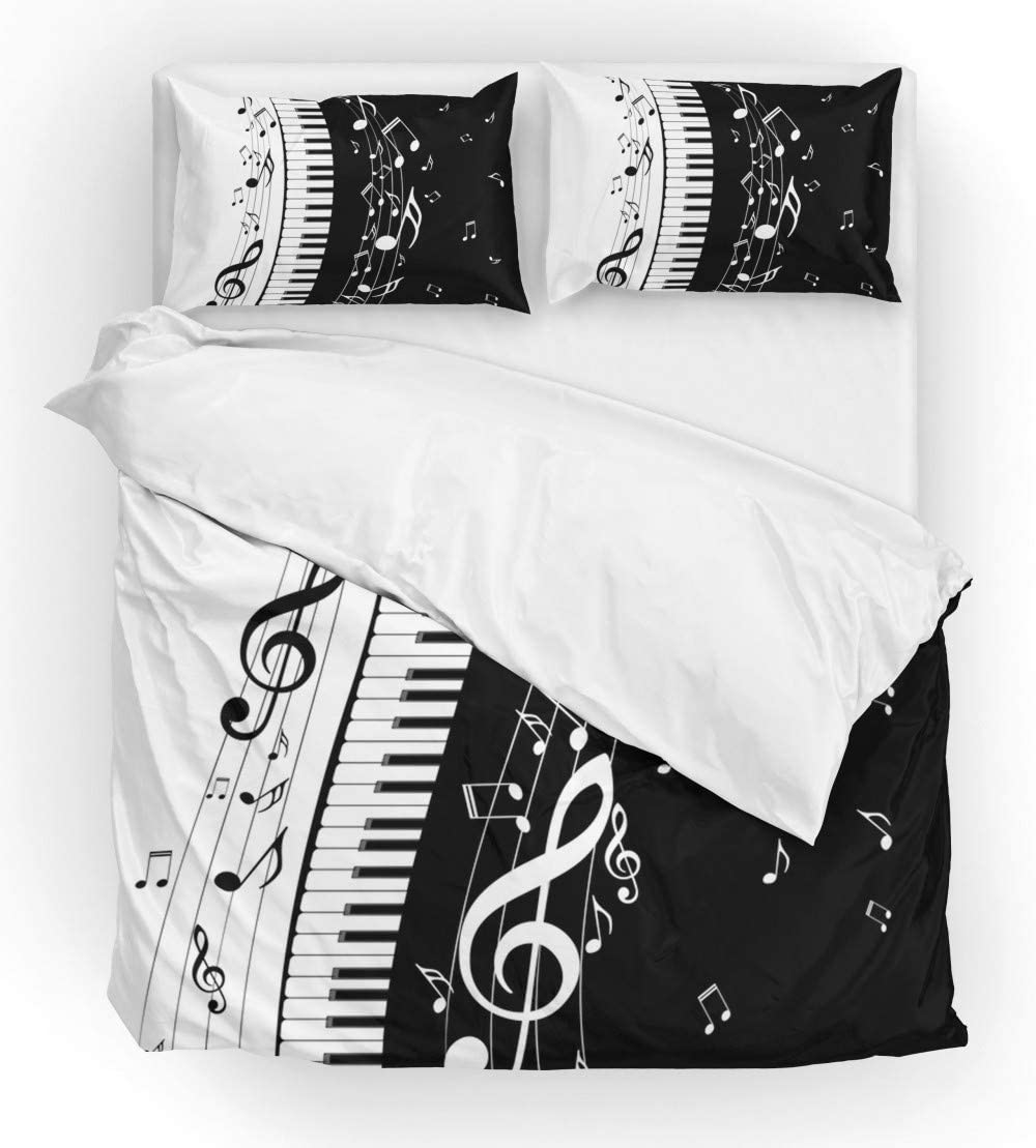 Price:$61.00 Duvet Cover Sets Queen Size Black White Piano Music Soft Microfiber Comforter Protector Set 3 PCS(1 Duvet and 2 Pillow Shams) Bedding Set 90 x 90 Inches : Home & Kitchen