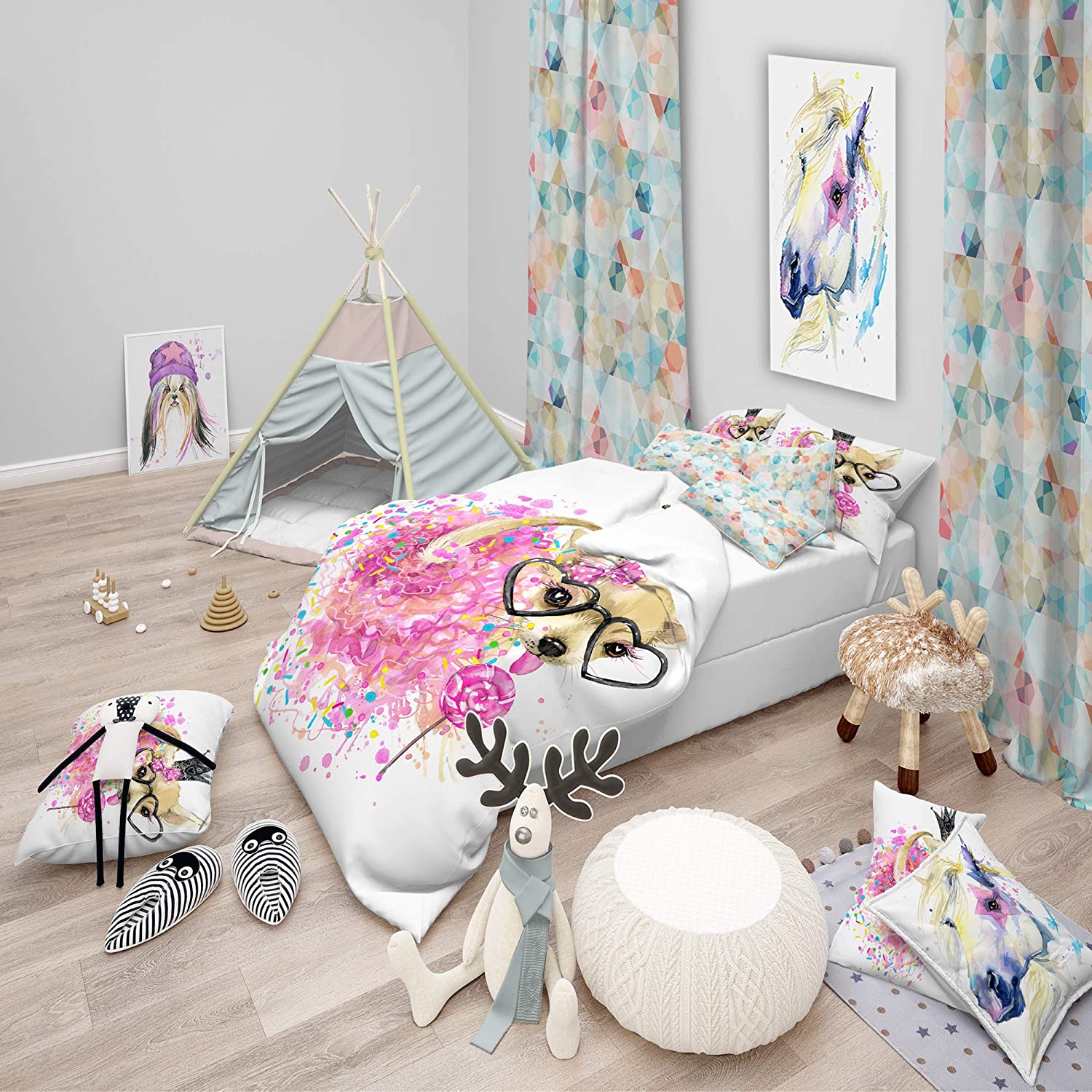 Price:$85.76 'Cute Dog with Crown and Glasses' Modern & Contemporary Duvet Cover Set : Home & Kitchen