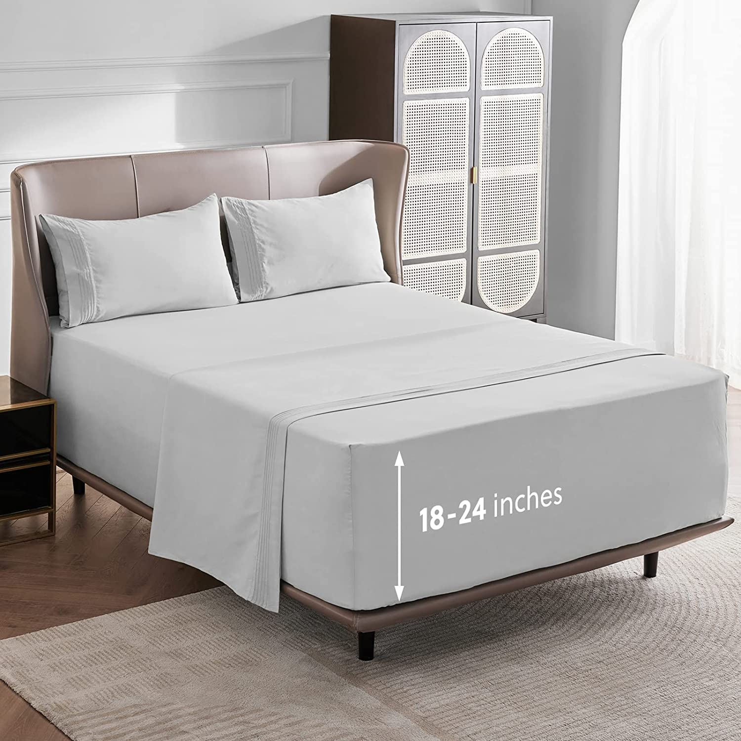 Price:$42.99 Extra Deep Pocket Sheets - Twin Extra Long Sheets Set 3 Piece - Soft Breathable Bedding Sheets & Pillowcases - Microfiber Air Mattress Sheets Twin XL Moisture Wicking, Light Grey, 18-24inches : Home & Kitchen