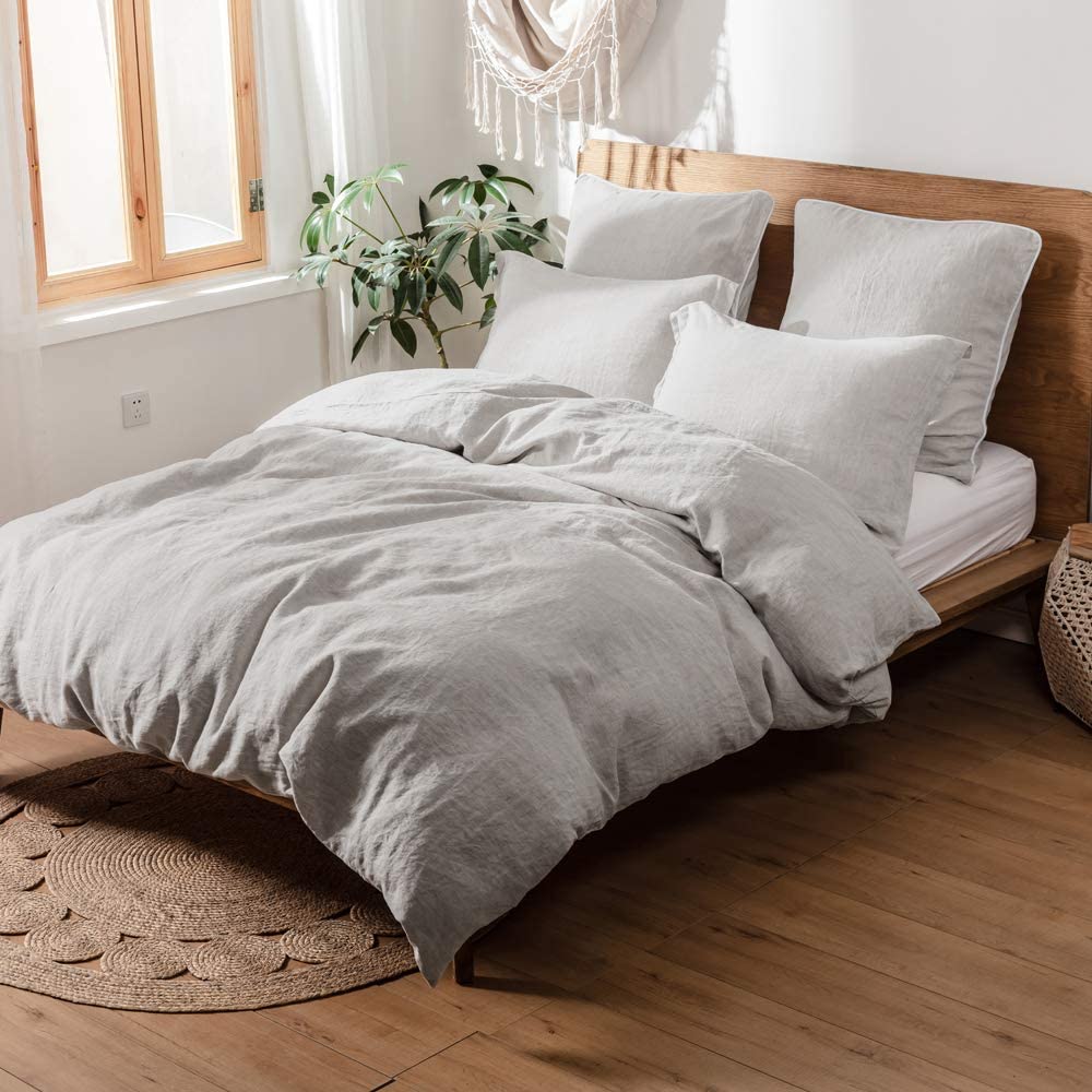 Price:$136.99 100% Linen Duvet Cover Set King with Washed-Belgian Flax-3 Pieces Solid Color Basic Style Bedding Set with 2 Pillowshams+2 Euro Shams 26"x26",Linen : Home & Kitchen