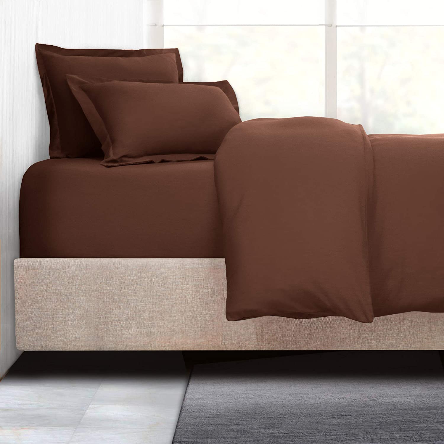 Price:$60.00 Duvet Cover with Fitted Sheet 4 Piece Set - Soft Double Brushed Microfiber Hotel Collection - Comforter Cover with Button Closure, Fitted Sheet, 2 Pillow Shams, Queen - Chocolate Brown : Home & Kitchen