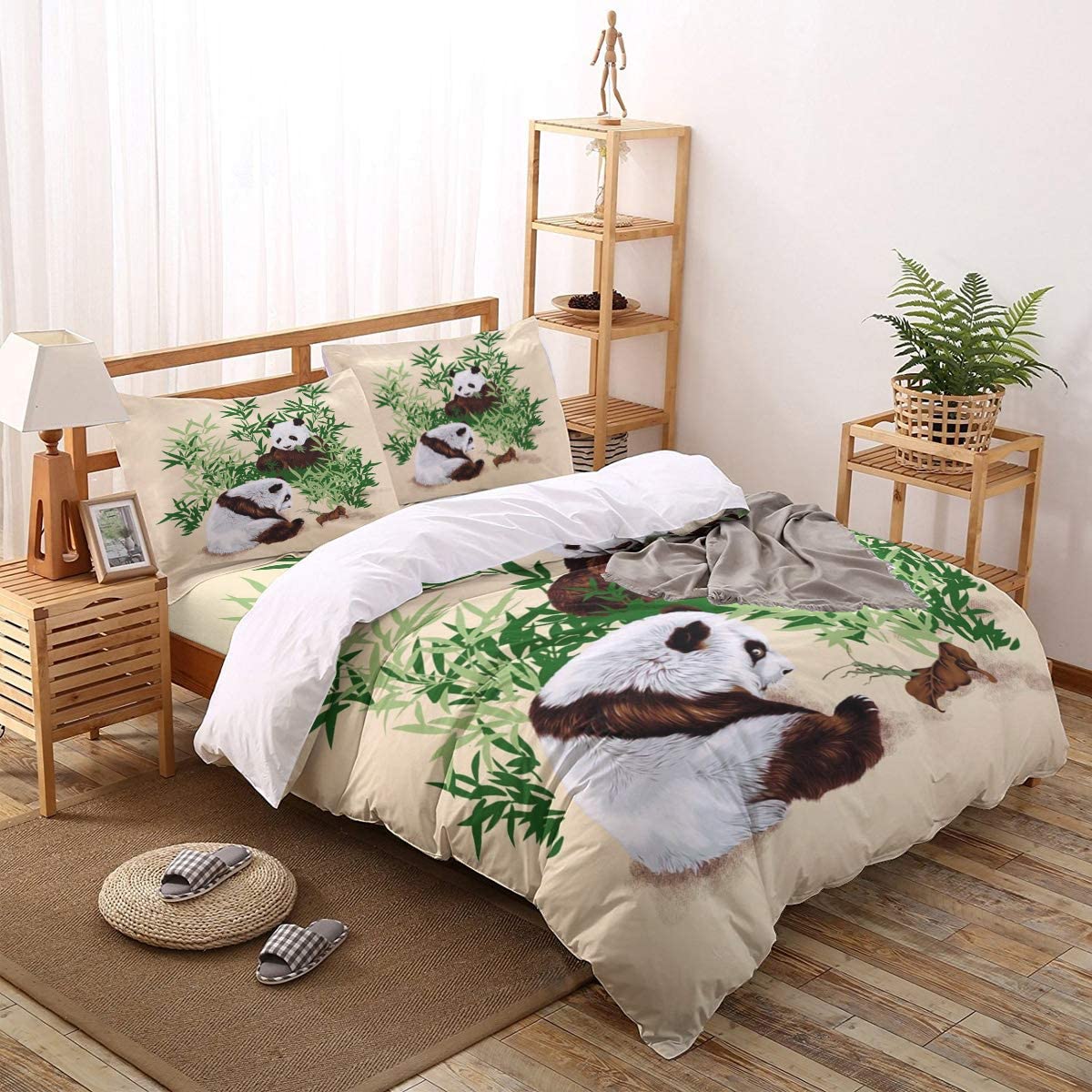 Price:$59.40 Animal Decor Soft Bedding Duvet Cover Set Lightweight Microfiber Comforter Cover with 2 Pillow Sham, 1 Flat Sheet Hotel Quality Couple Panda Bear Eating Bamboo Traditional Chinese Painting : Home & Kitchen