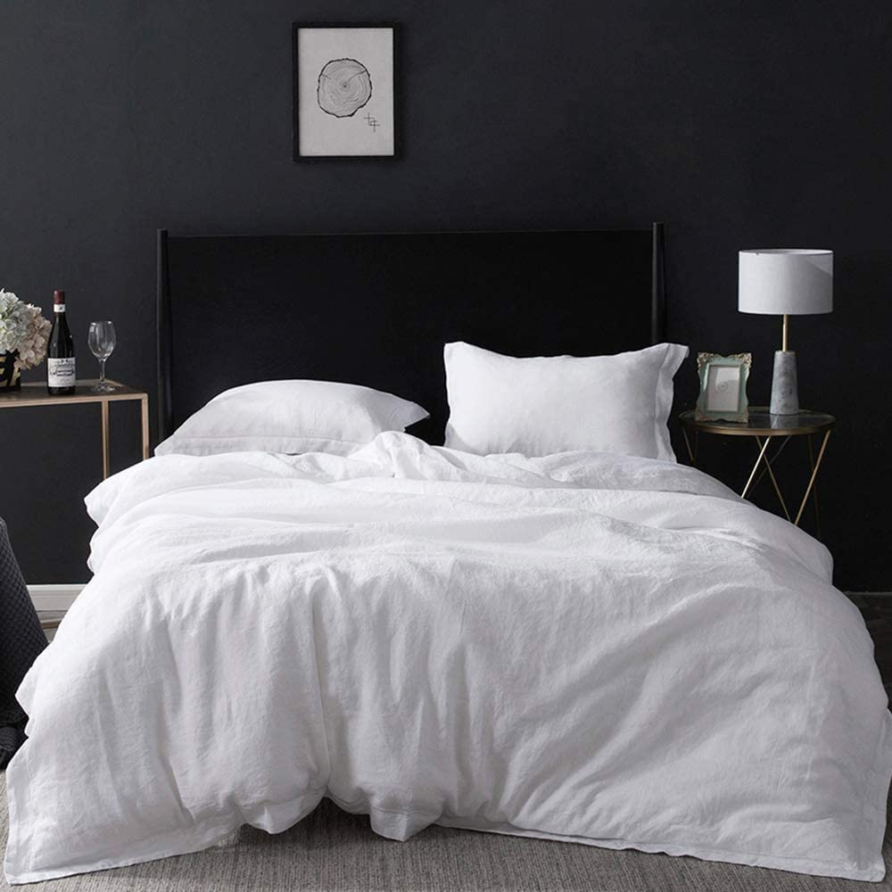 Price:$199.99 Linen Duvet Cover Set with Embroidered,Queen Size(88"x92"),1 Duvet Cover and 2 Pillowshams +1 Linen Bed Flat Sheet Natural White : Home & Kitchen