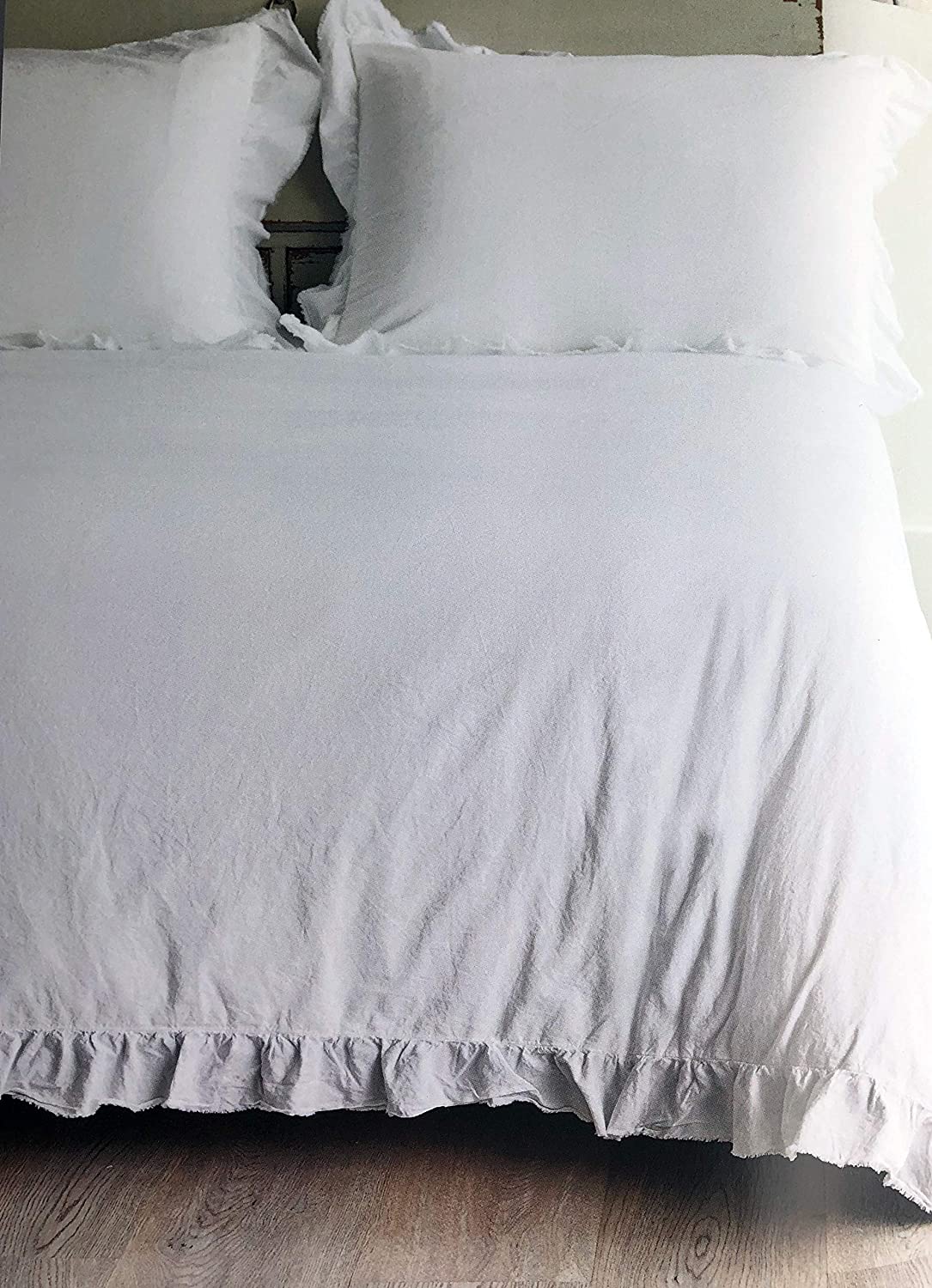 Price:$129.95 Solid Light Gray Cotton 3pc Duvet Quilt Cover Set with Ruffled Edges Shabby Chic French Farmhouse Style - Joana Ruffle (King, Grey) : Home & Kitchen