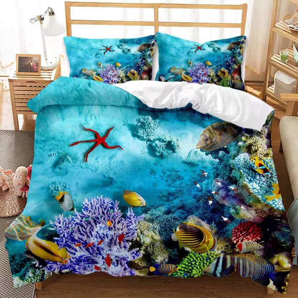 Price:$48.99 Life, Duvet Cover Bedding Set,Underwater World Starfish Coral Fish,3-Piece Set 1 Duvet Cover and 2 Pillowcase Microfiber Fit Boy Girl（Twin） : Home & Kitchen