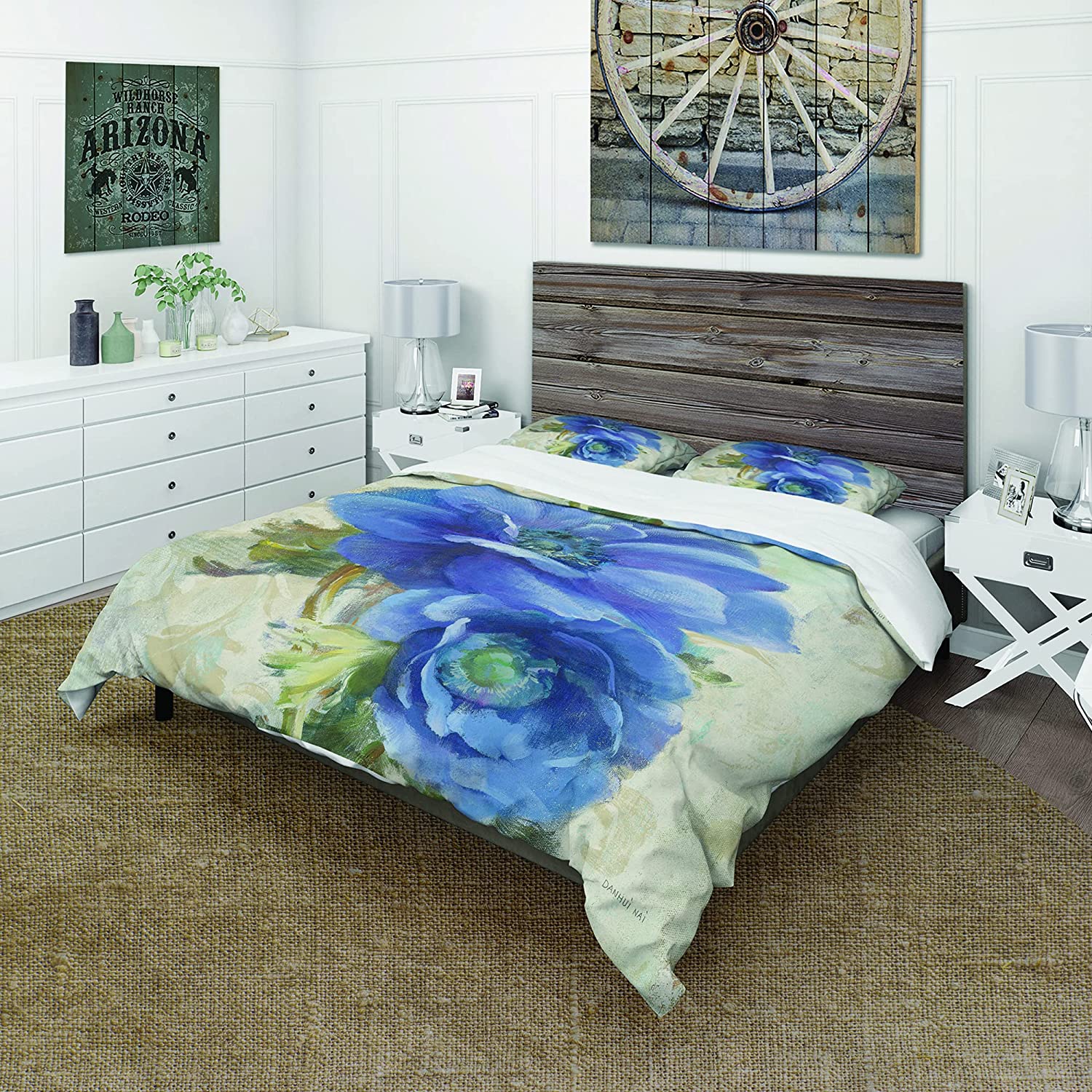 Price:$85.76 'Blue Anemone Flower' Cottage Duvet Cover Set : Home & Kitchen