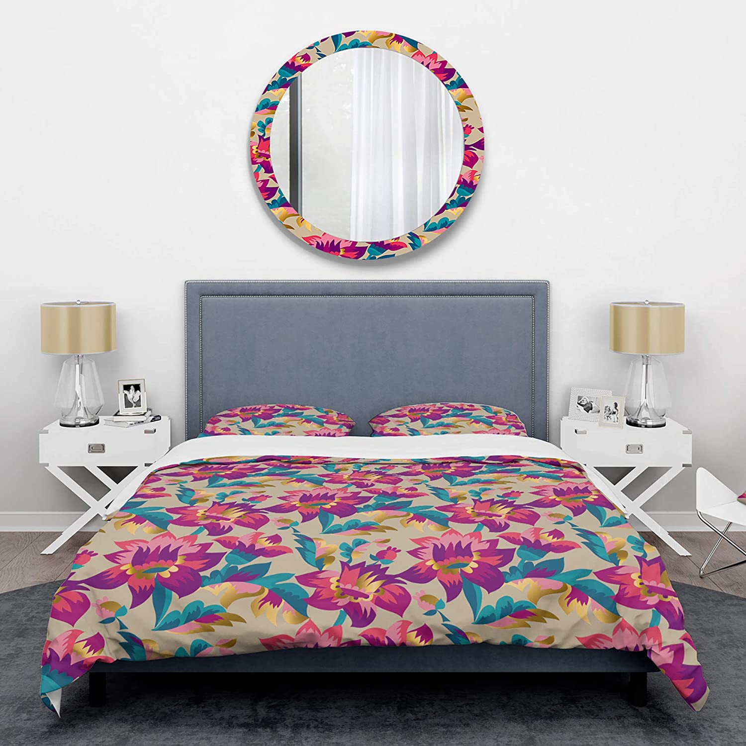 Price:$85.76 'Elegant Blossom Hand Drawn Folk Pattern' Mid-Century Modern Duvet Cover Set : Home & Kitchen